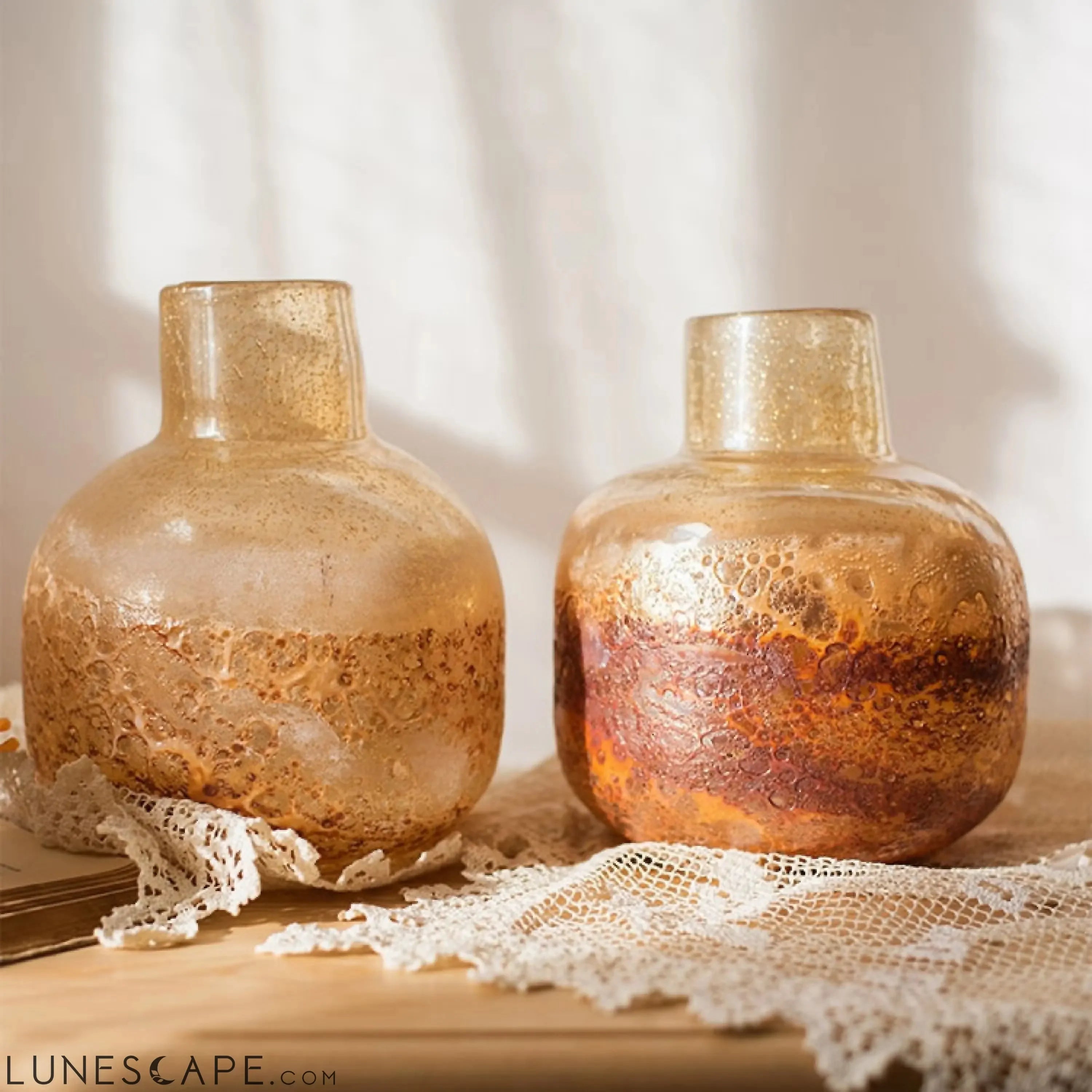 Hand Blown Bubble Glass Bud Vase Amber LUNESCAPE