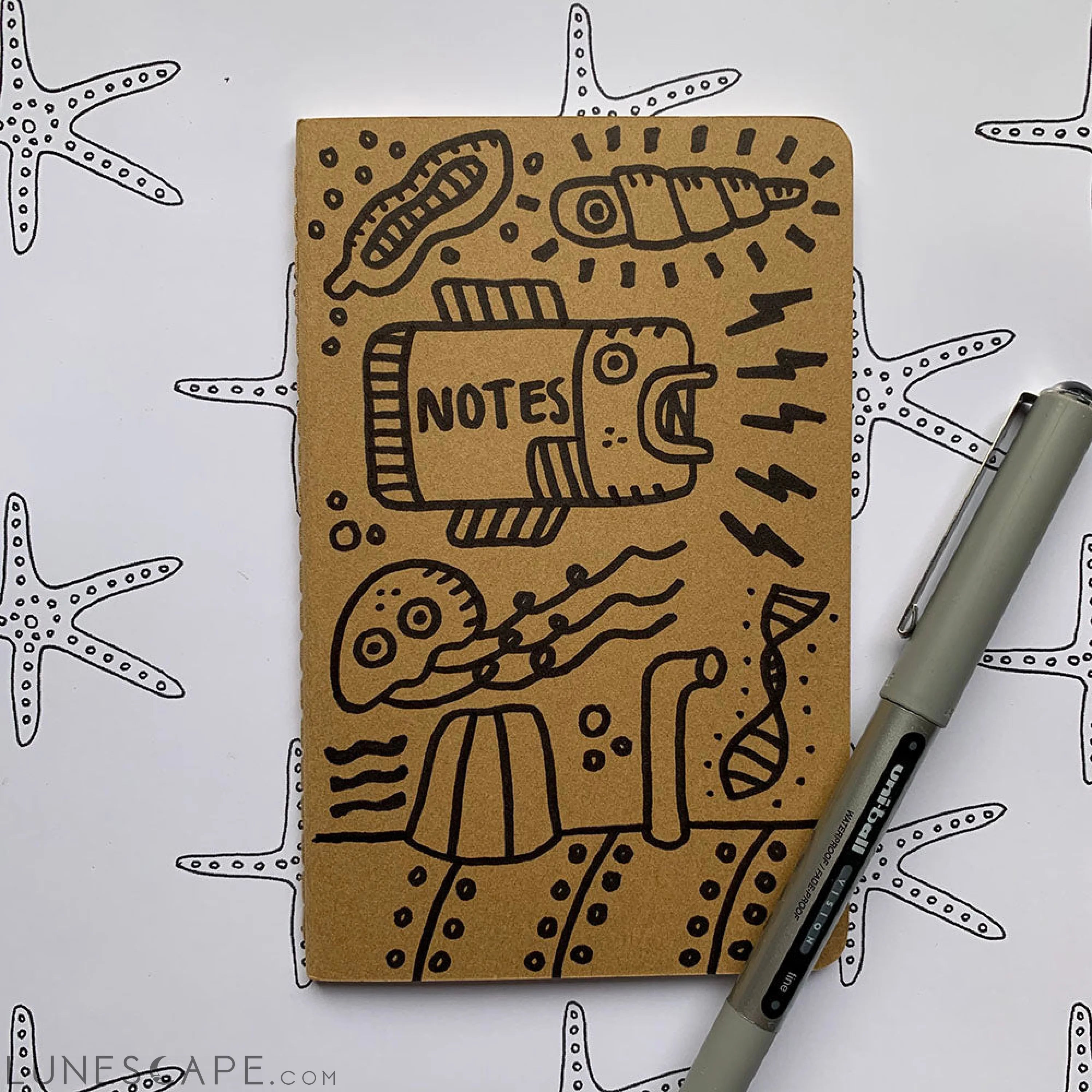 Hand-Decorated Journal - Design No. 9 - Custom Cover Drawing LUNESCAPE