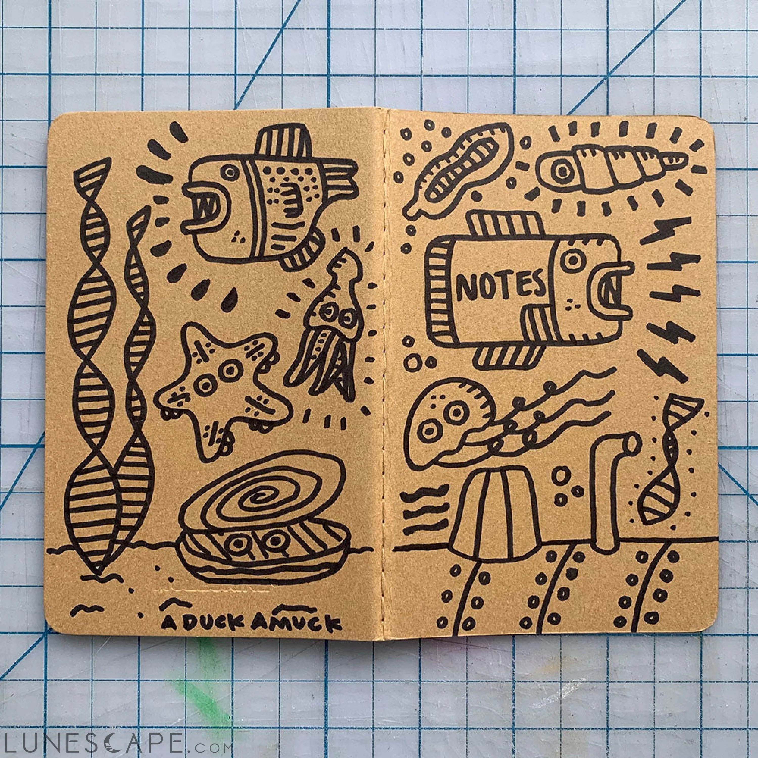 Hand-Decorated Journal - Design No. 9 - Custom Cover Drawing LUNESCAPE