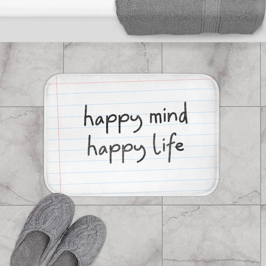 Happy Mind, Happy Life Pencil Font Bath Mat LUNESCAPE