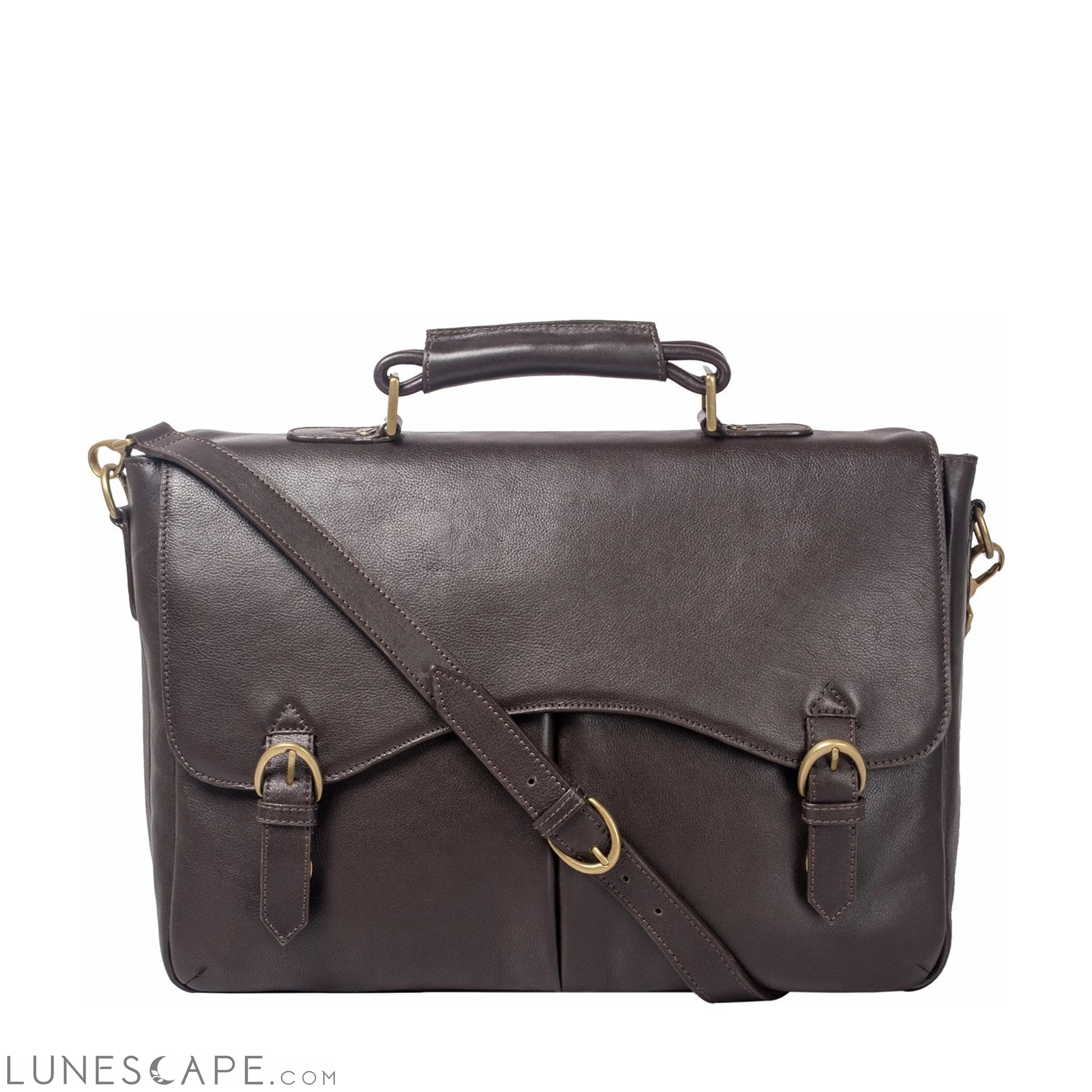 Hawkins Leather 15" Laptop Compatible Briefcase Work Bag LUNESCAPE