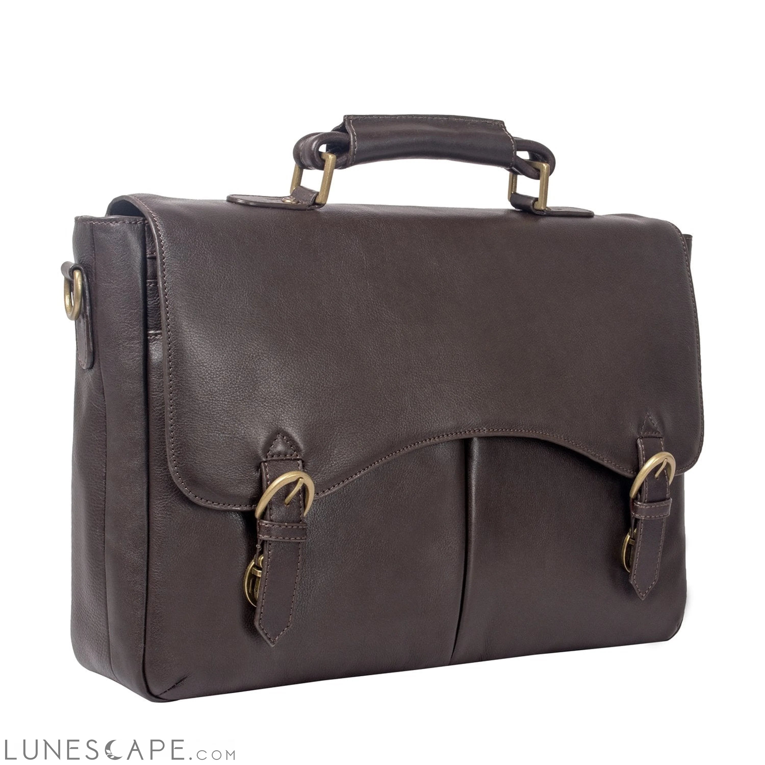 Hawkins Leather 15" Laptop Compatible Briefcase Work Bag LUNESCAPE