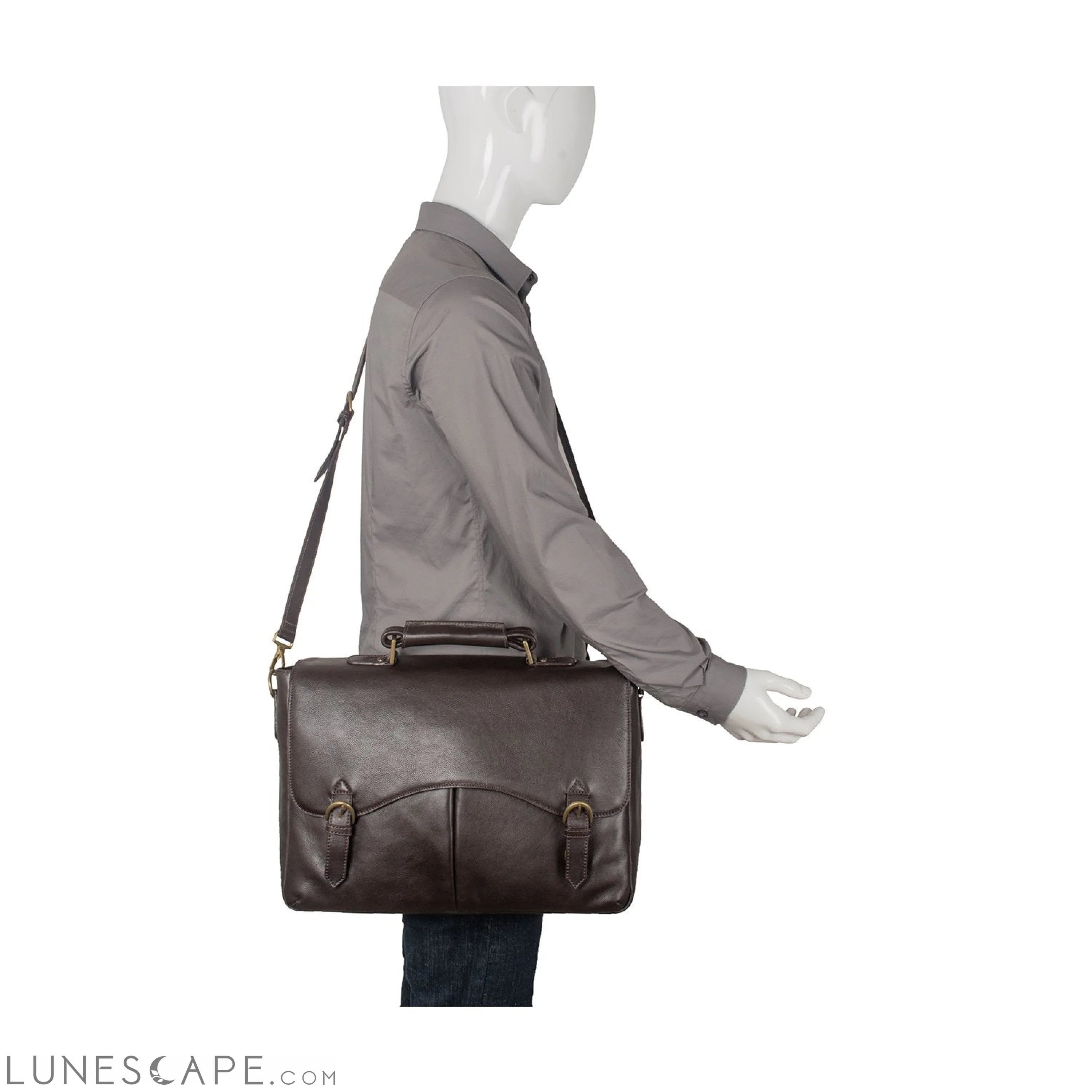 Hawkins Leather 15" Laptop Compatible Briefcase Work Bag LUNESCAPE