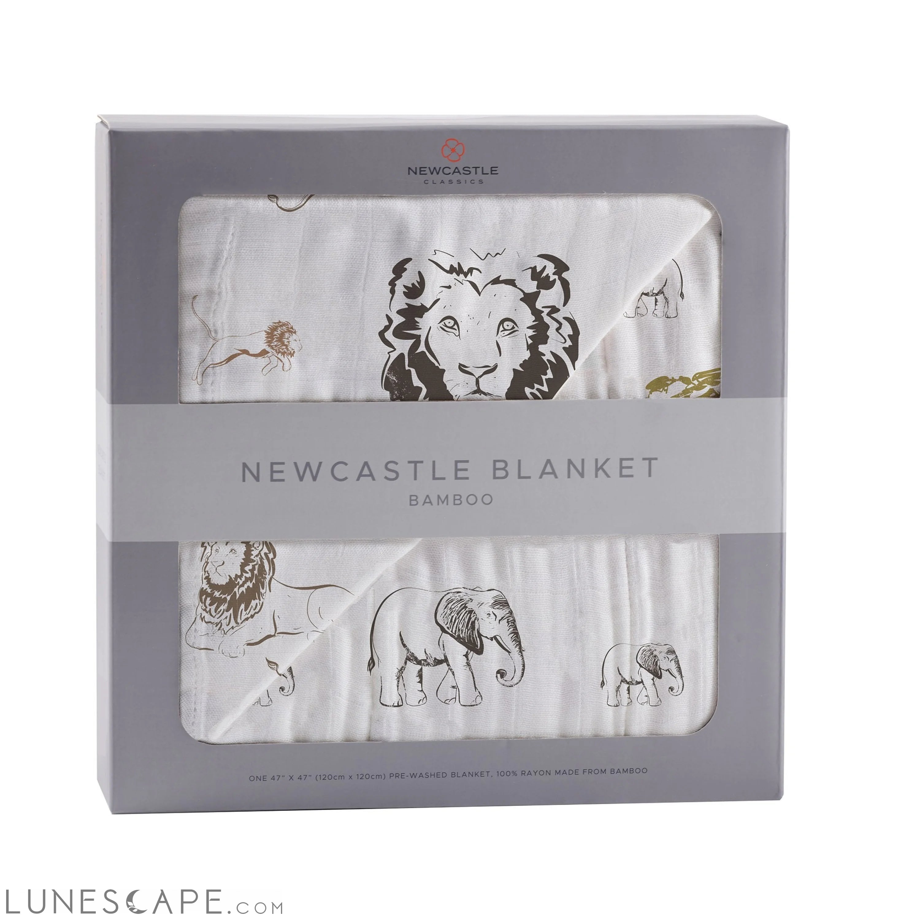 Hear Me Roar Lion and Rhinos and Elephants Bamboo Newcastle Blanket LUNESCAPE