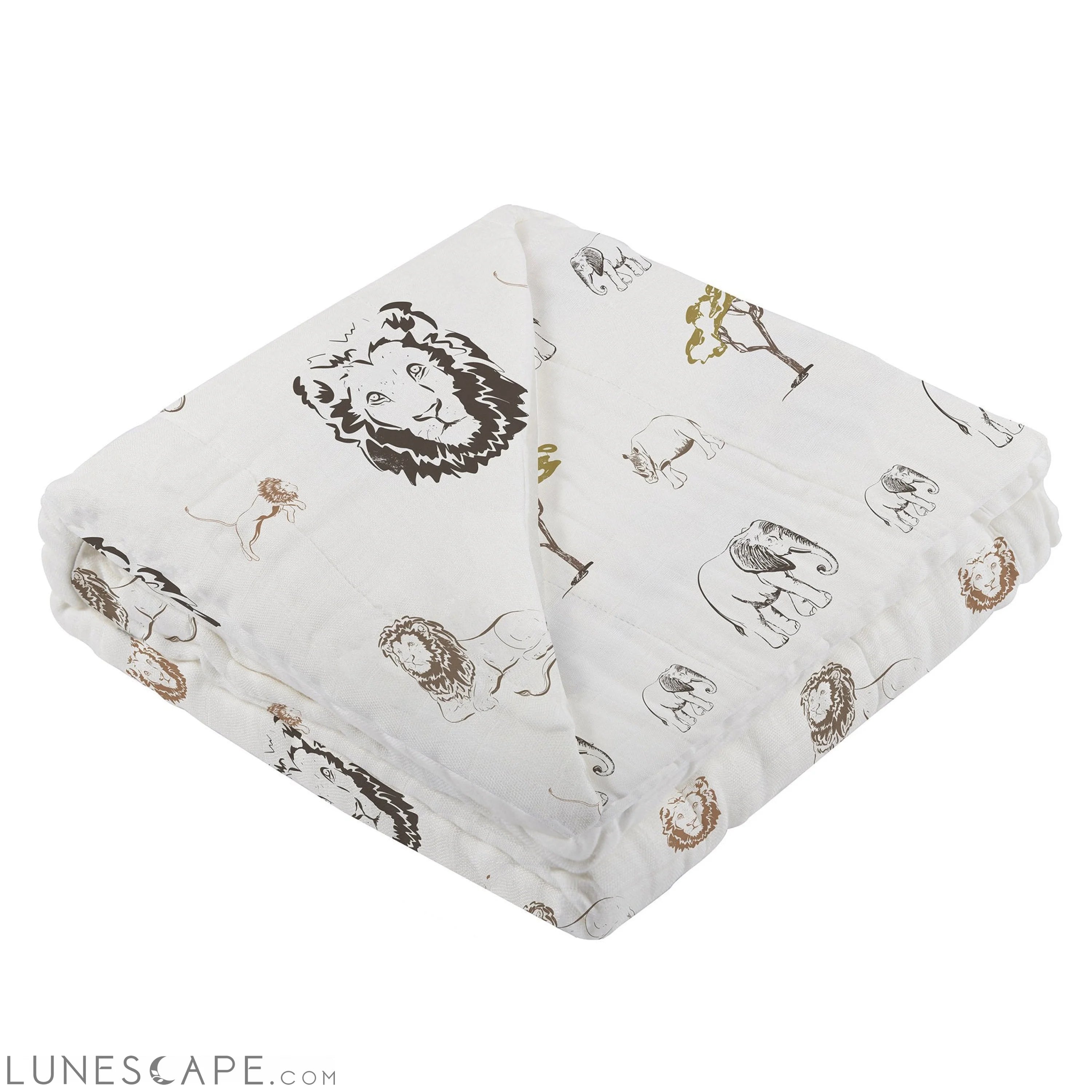 Hear Me Roar Lion and Rhinos and Elephants Bamboo Newcastle Blanket LUNESCAPE