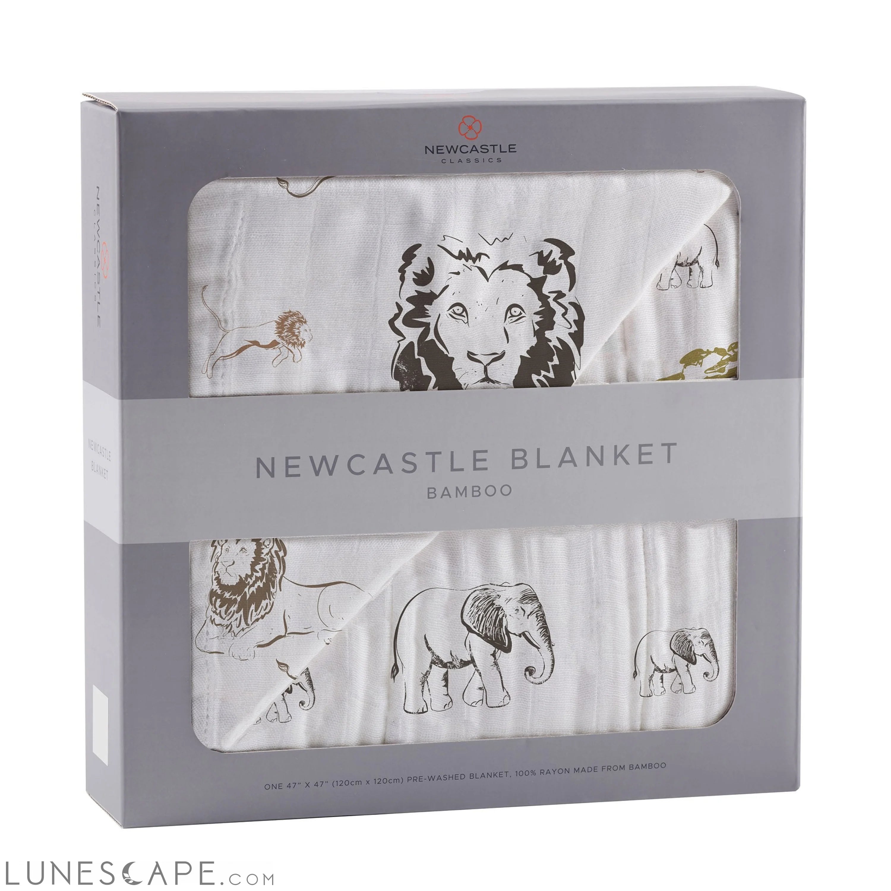 Hear Me Roar Lion and Rhinos and Elephants Bamboo Newcastle Blanket LUNESCAPE