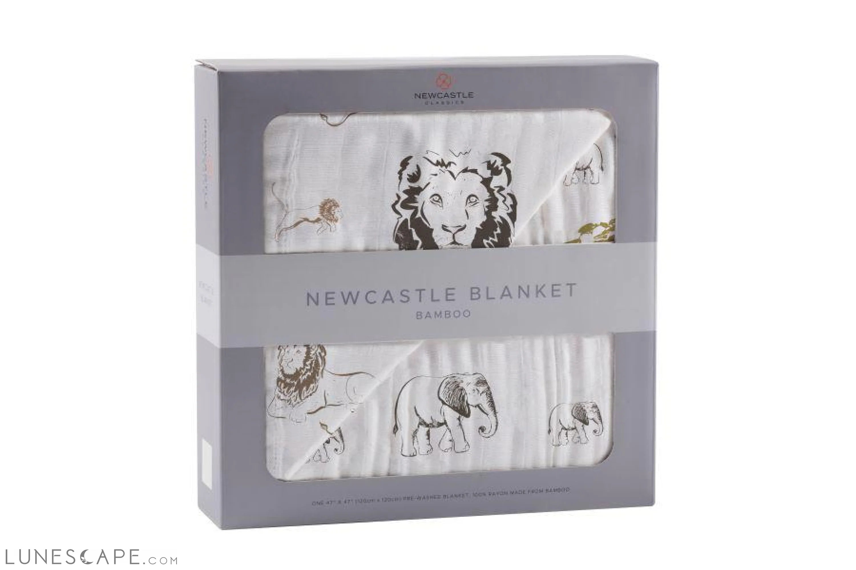 Hear Me Roar Lion and Rhinos and Elephants Bamboo Newcastle Blanket LUNESCAPE