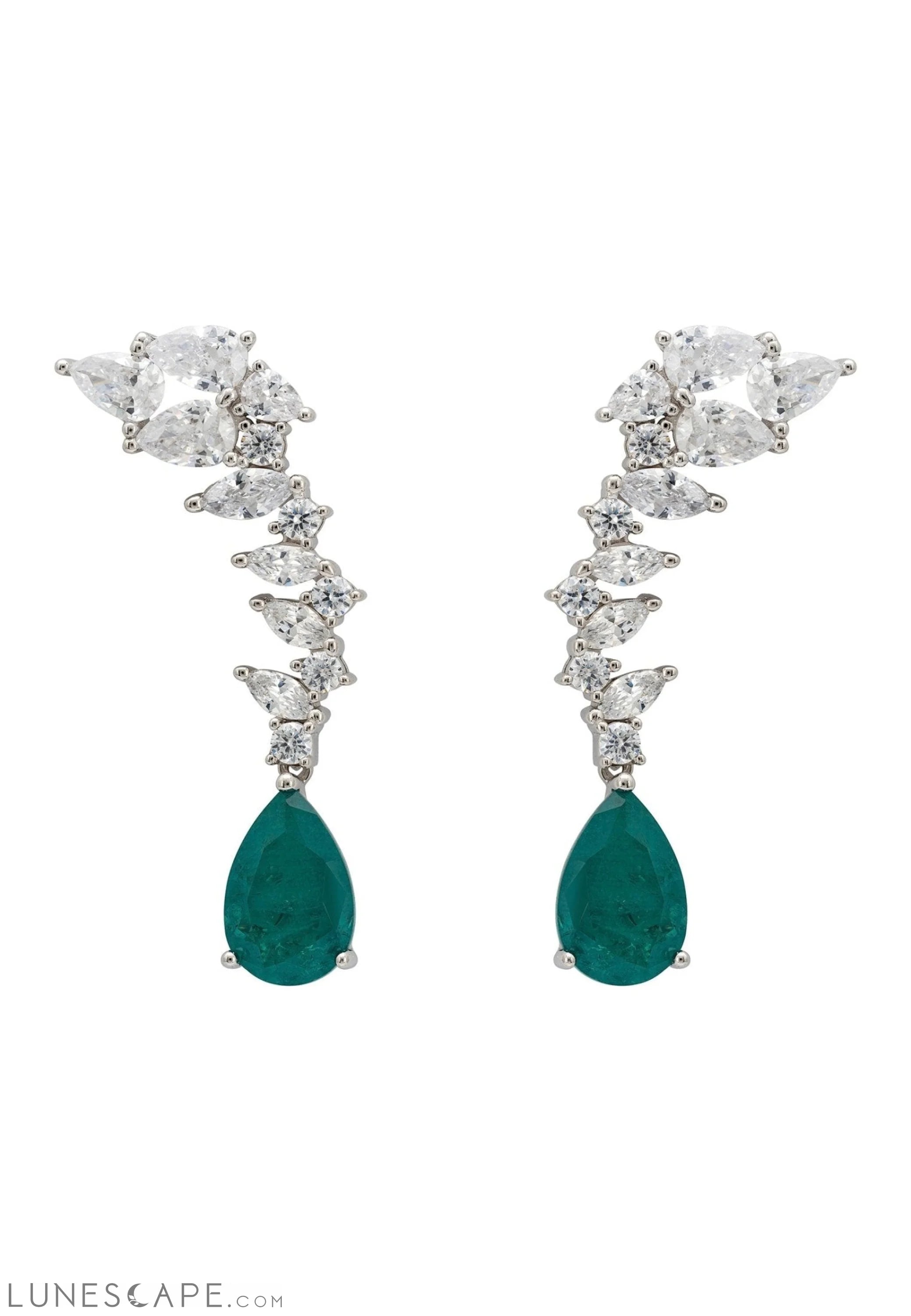 Henriette Teardrop Earrings Emerald Silver LUNESCAPE
