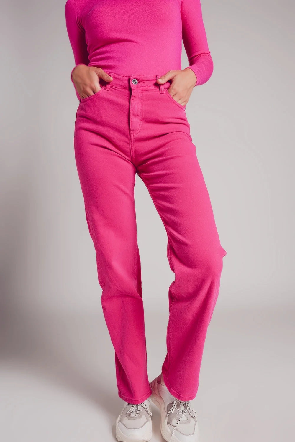 High Rise Slouchy Mom Jeans in Fuchsia LUNESCAPE