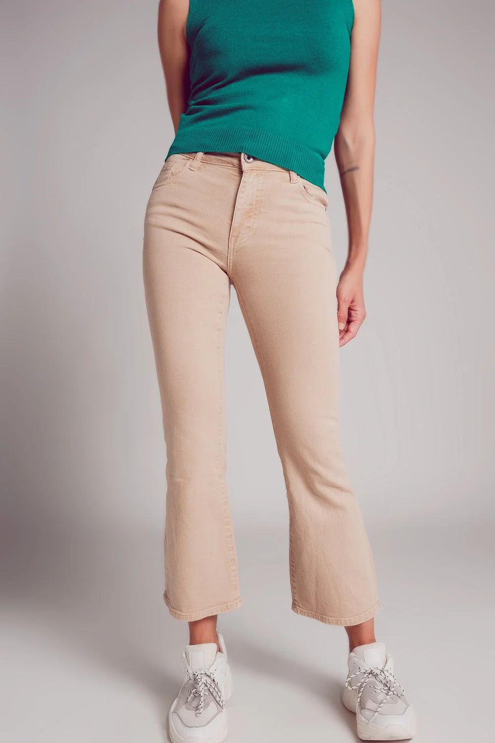 High Waist Flare Jean in Sand LUNESCAPE