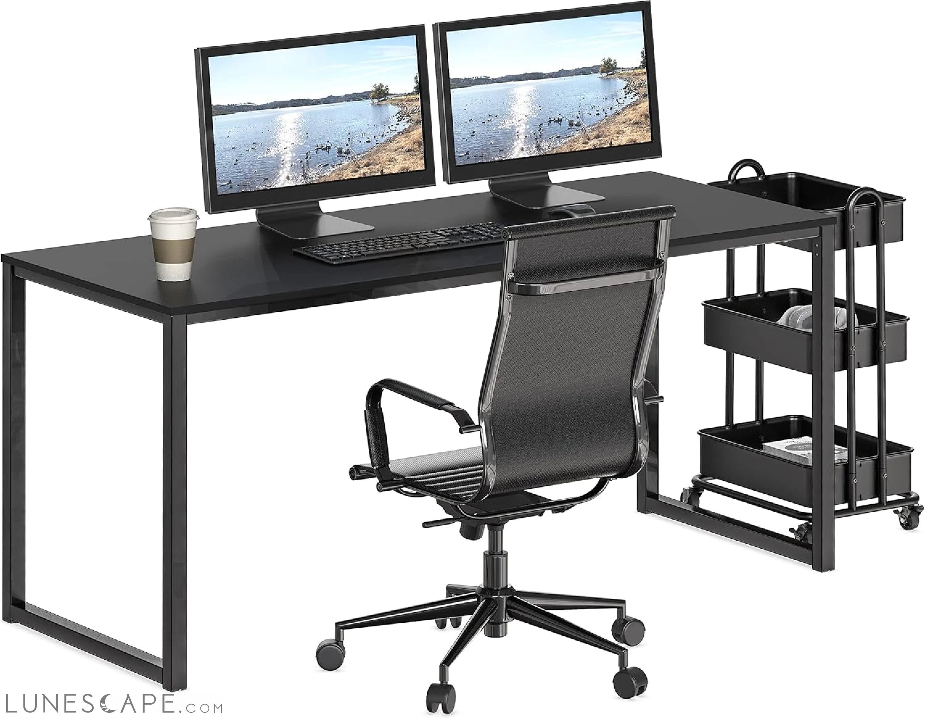 Home Office 55-Inch Computer Desk, 24" Deep, Black LUNESCAPE