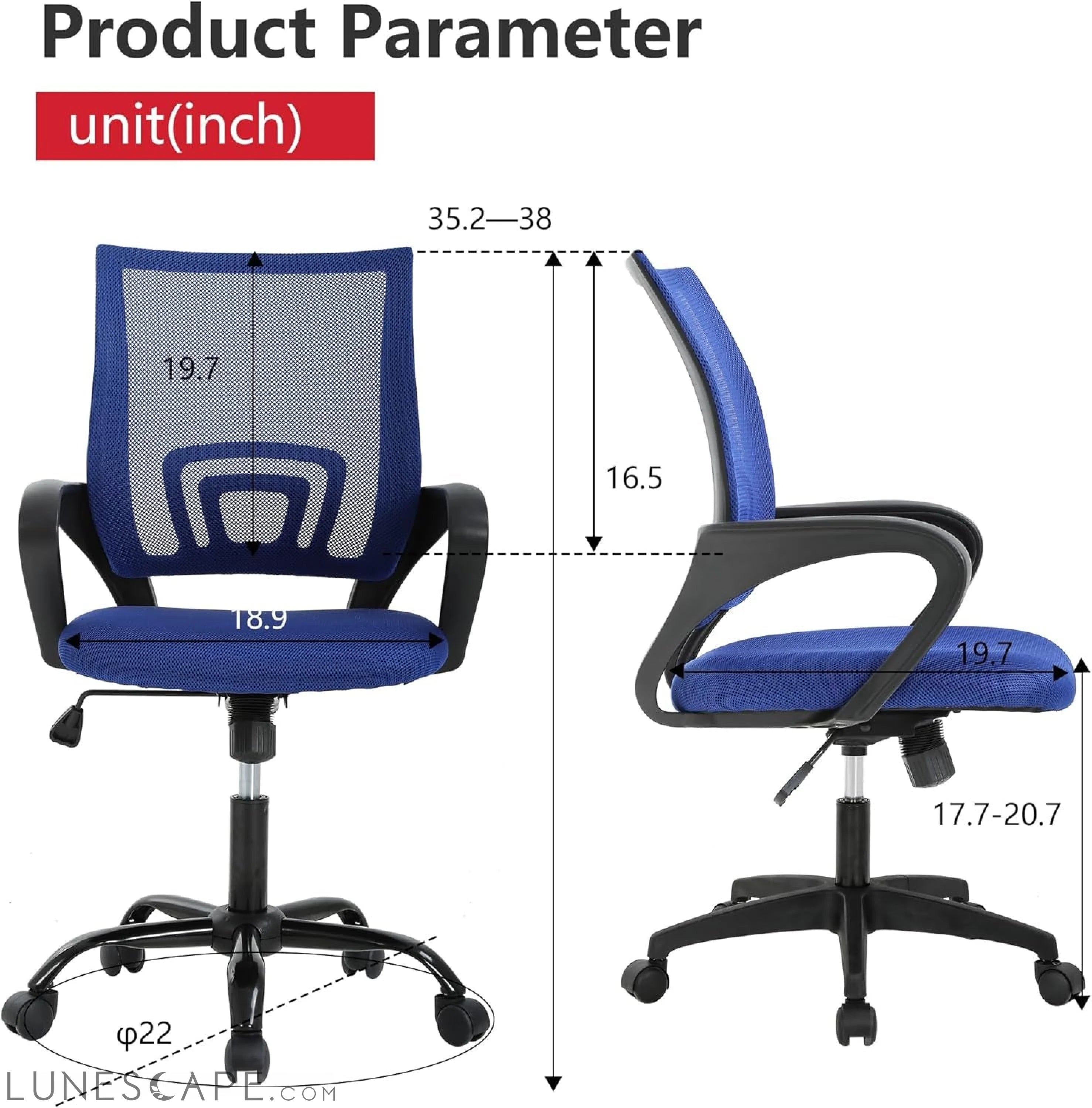Home Office Chair Ergonomic Desk Chair Mesh Computer Chair with Lumbar LUNESCAPE