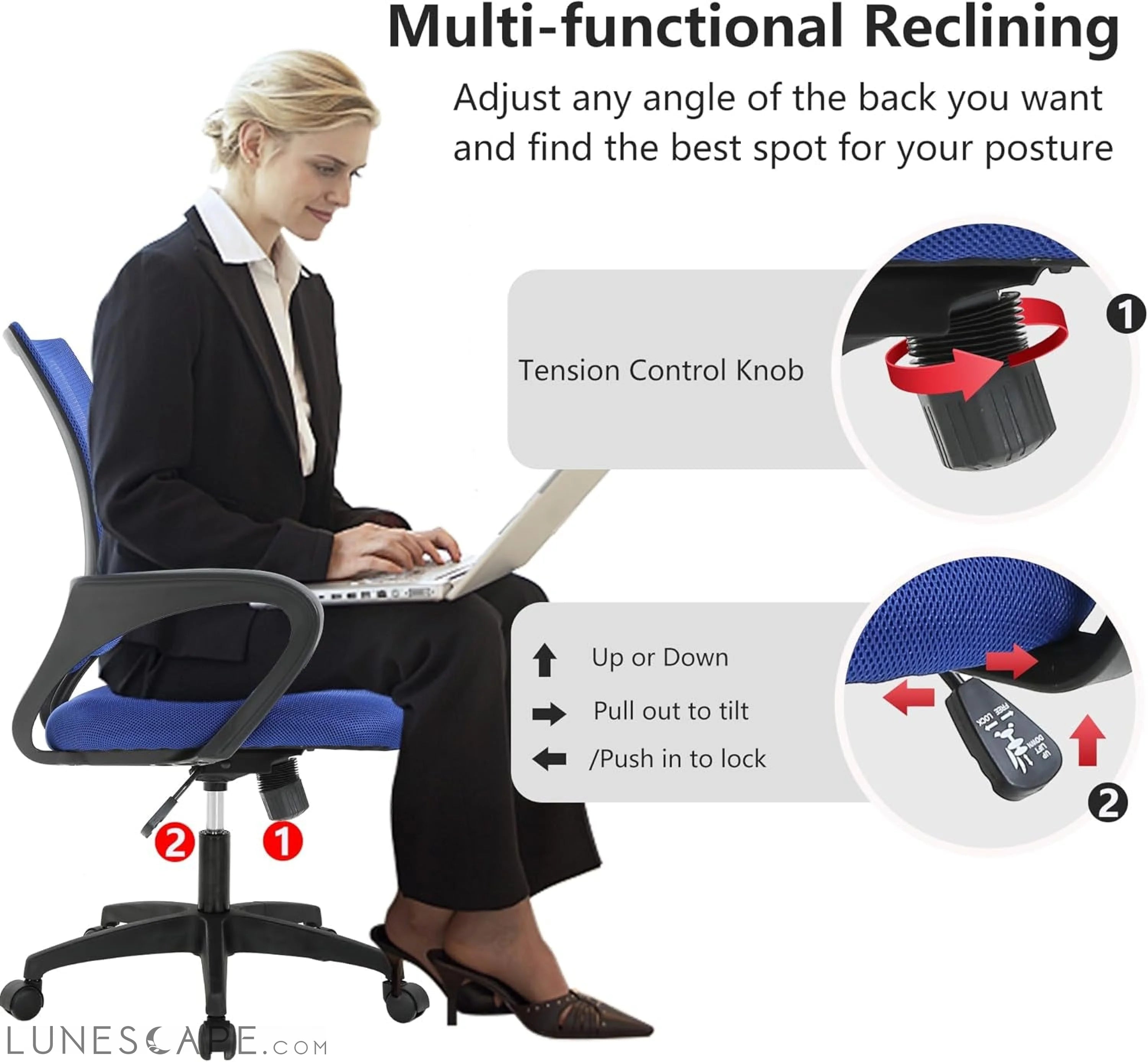 Home Office Chair Ergonomic Desk Chair Mesh Computer Chair with Lumbar LUNESCAPE