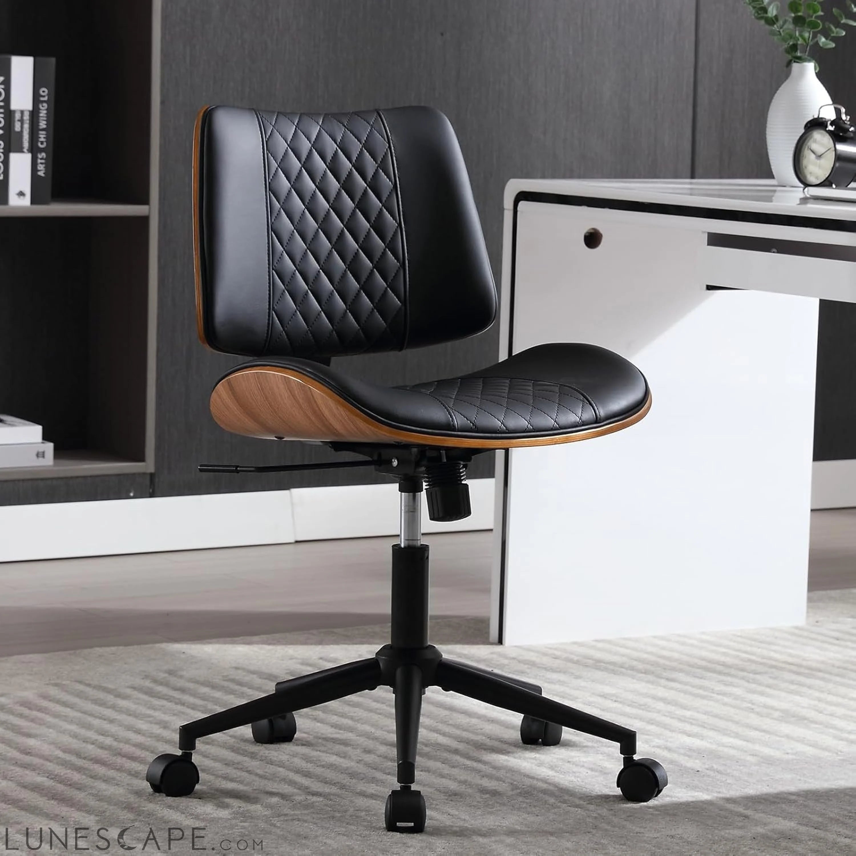 Home Office Chair No Arms with Wheels, Adjustable Height Small Desk LUNESCAPE