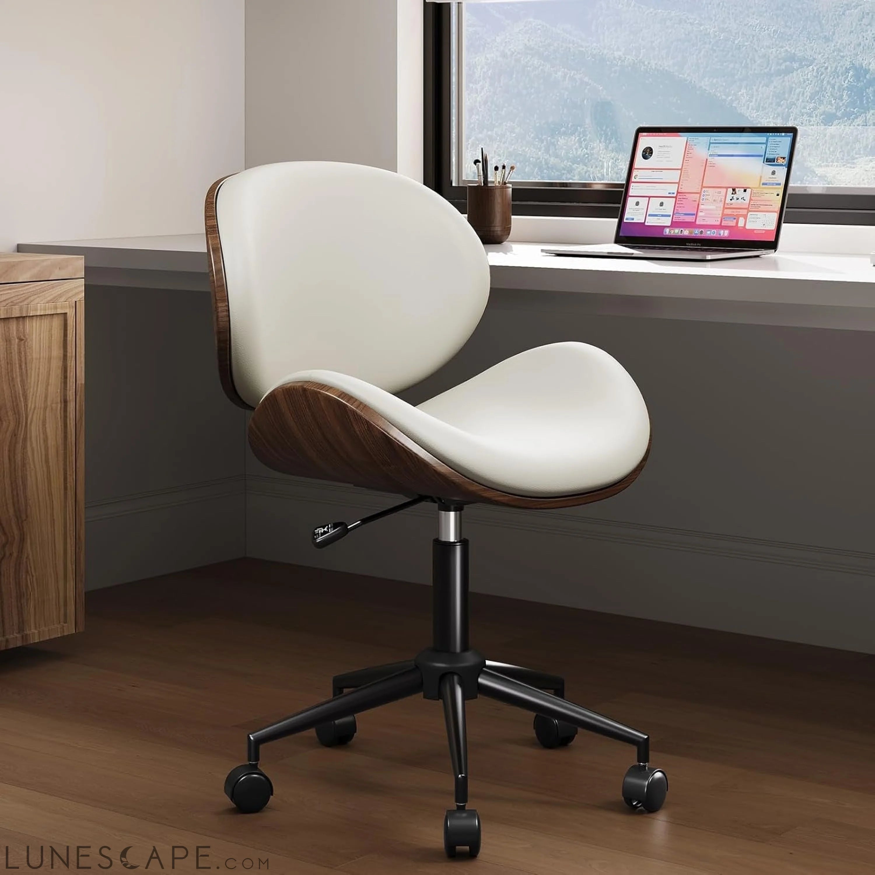 Home Office Chair Set of 2, PU Leather Desk Chair, Modern Swivel Chair LUNESCAPE