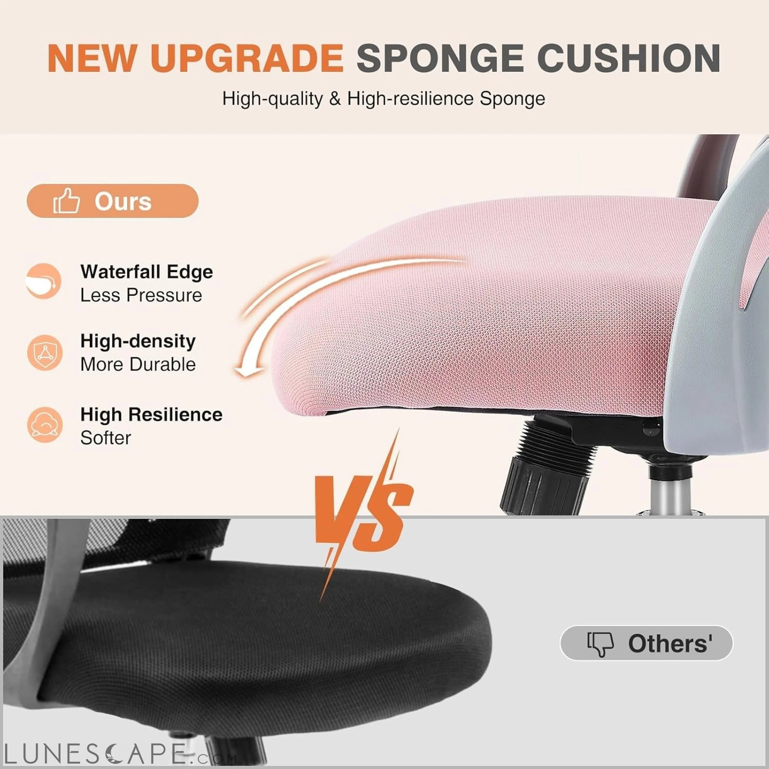 Home Office Computer Desk Chair, Ergonomic Mid-Back Mesh Rolling Work LUNESCAPE
