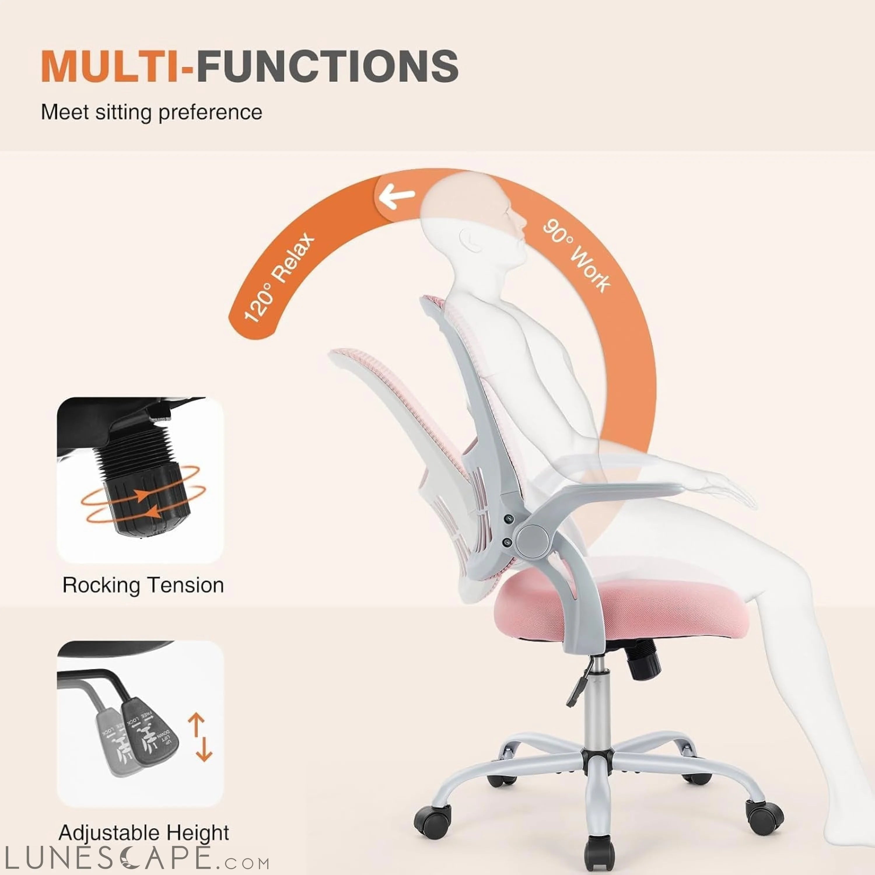 Home Office Computer Desk Chair, Ergonomic Mid-Back Mesh Rolling Work LUNESCAPE