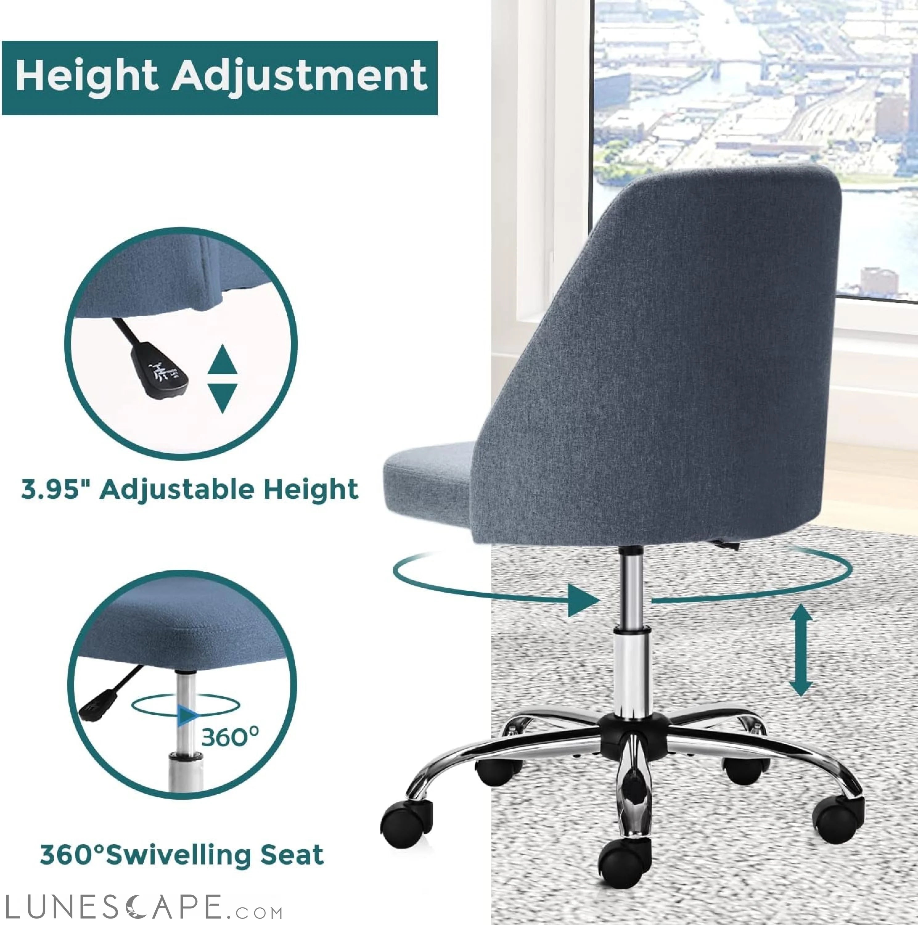 Home Office Desk Chair, Office Chairs Desk Chair Rolling Task Chair LUNESCAPE