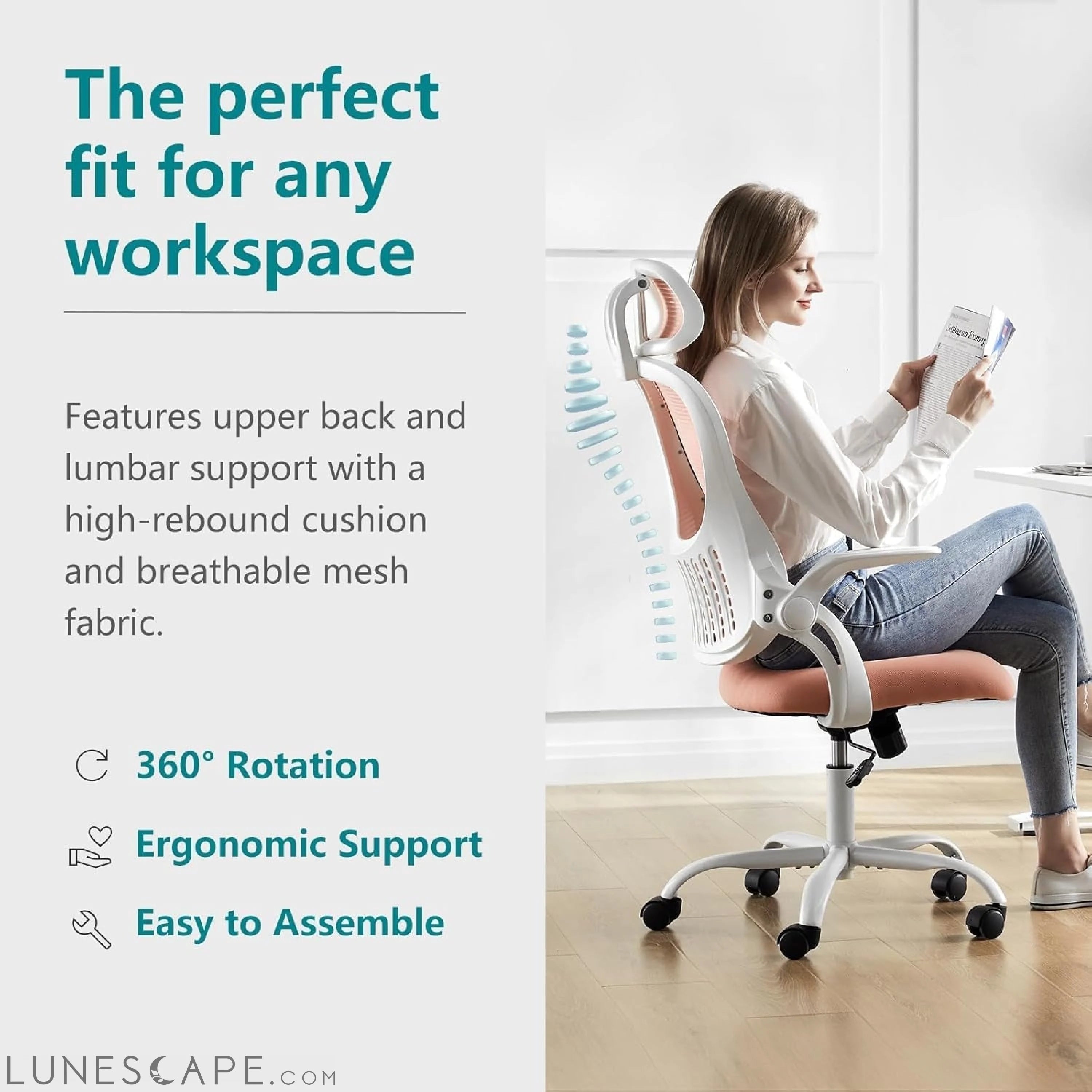 Home Office Desk Chair, Ergonomic Computer Managerial Executive Chairs LUNESCAPE