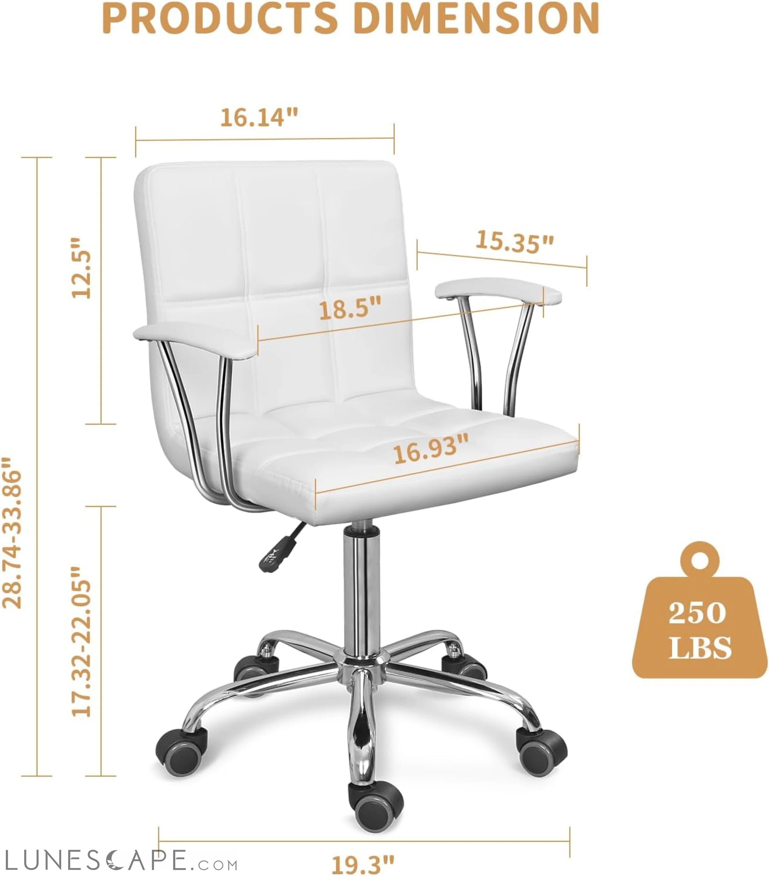 Home Office Desk Chair with Armrest and Wheels, Modern PU Leather LUNESCAPE