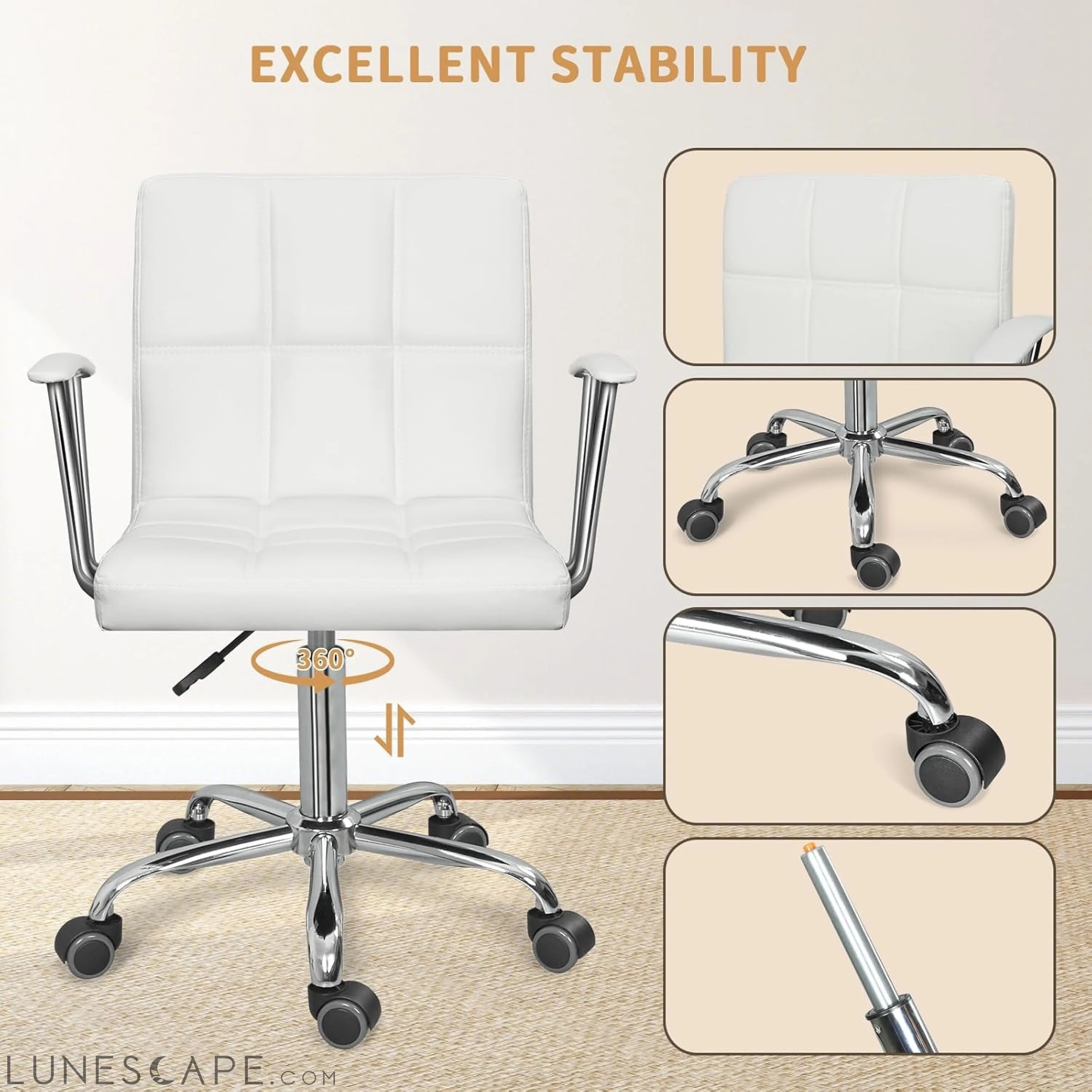 Home Office Desk Chair with Armrest and Wheels, Modern PU Leather LUNESCAPE