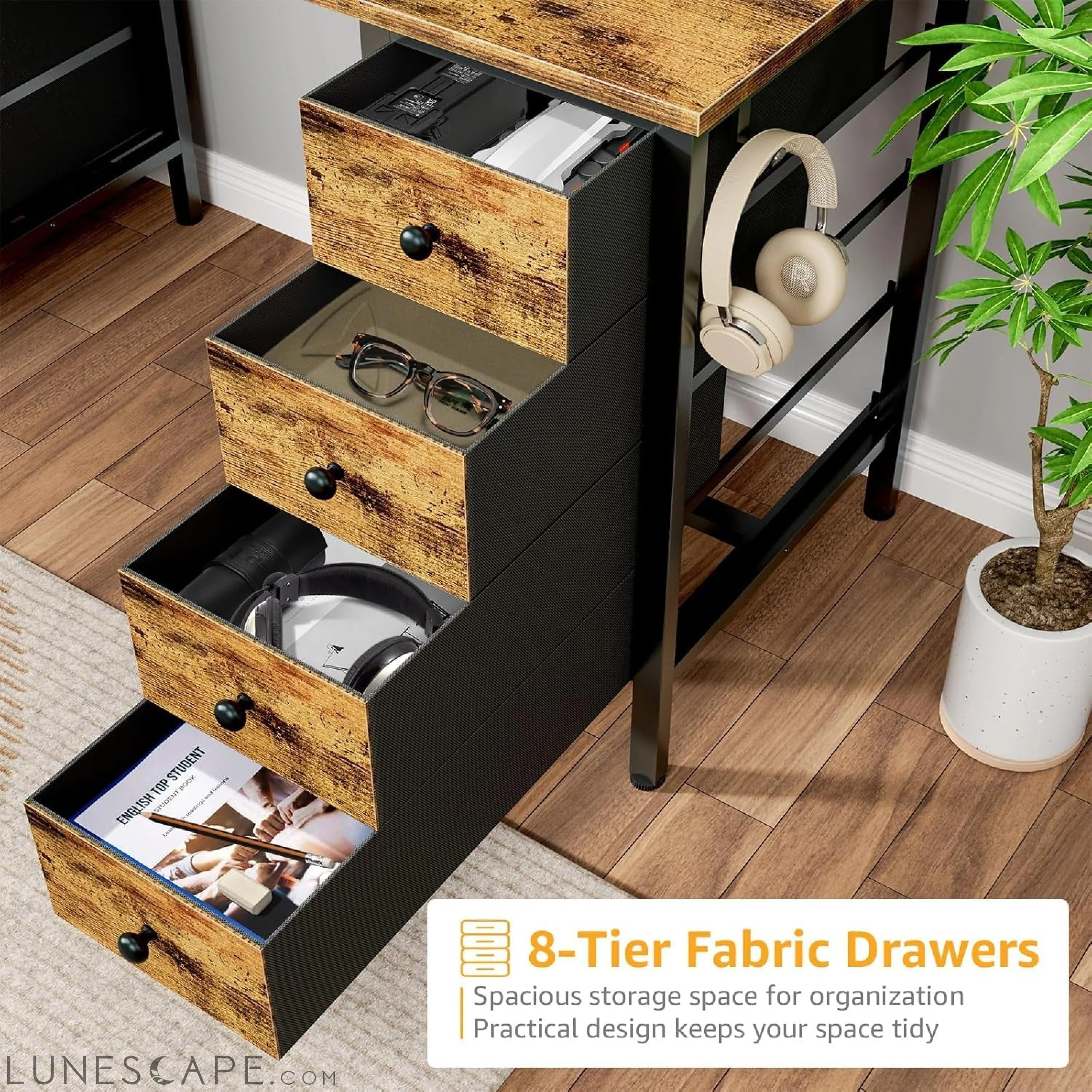 Home Office Desk with Drawers for Storage - 55 Inch Computer Desk with LUNESCAPE