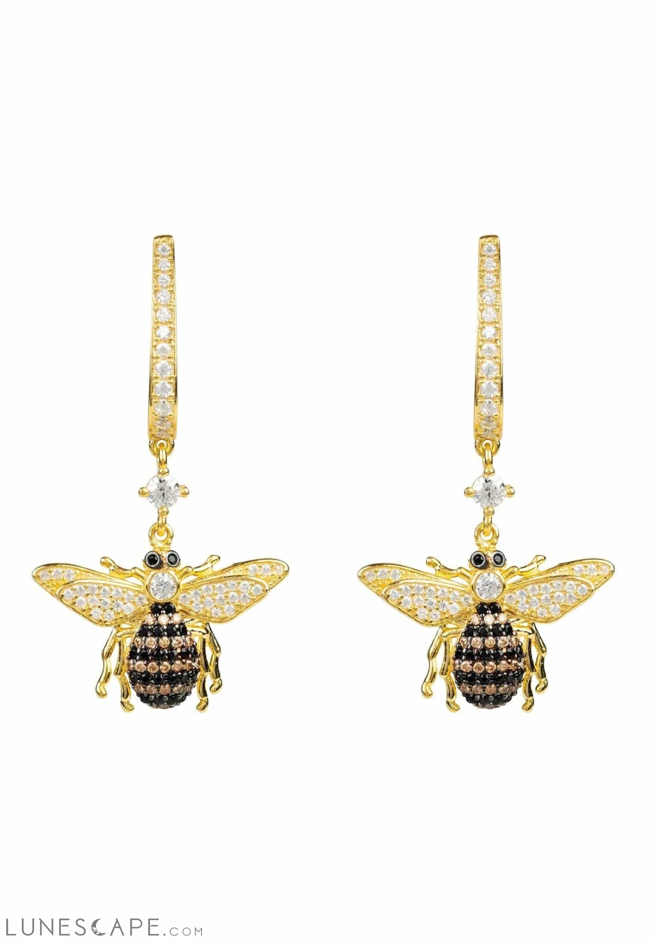 Honey Bee Drop Earrings Gold LUNESCAPE