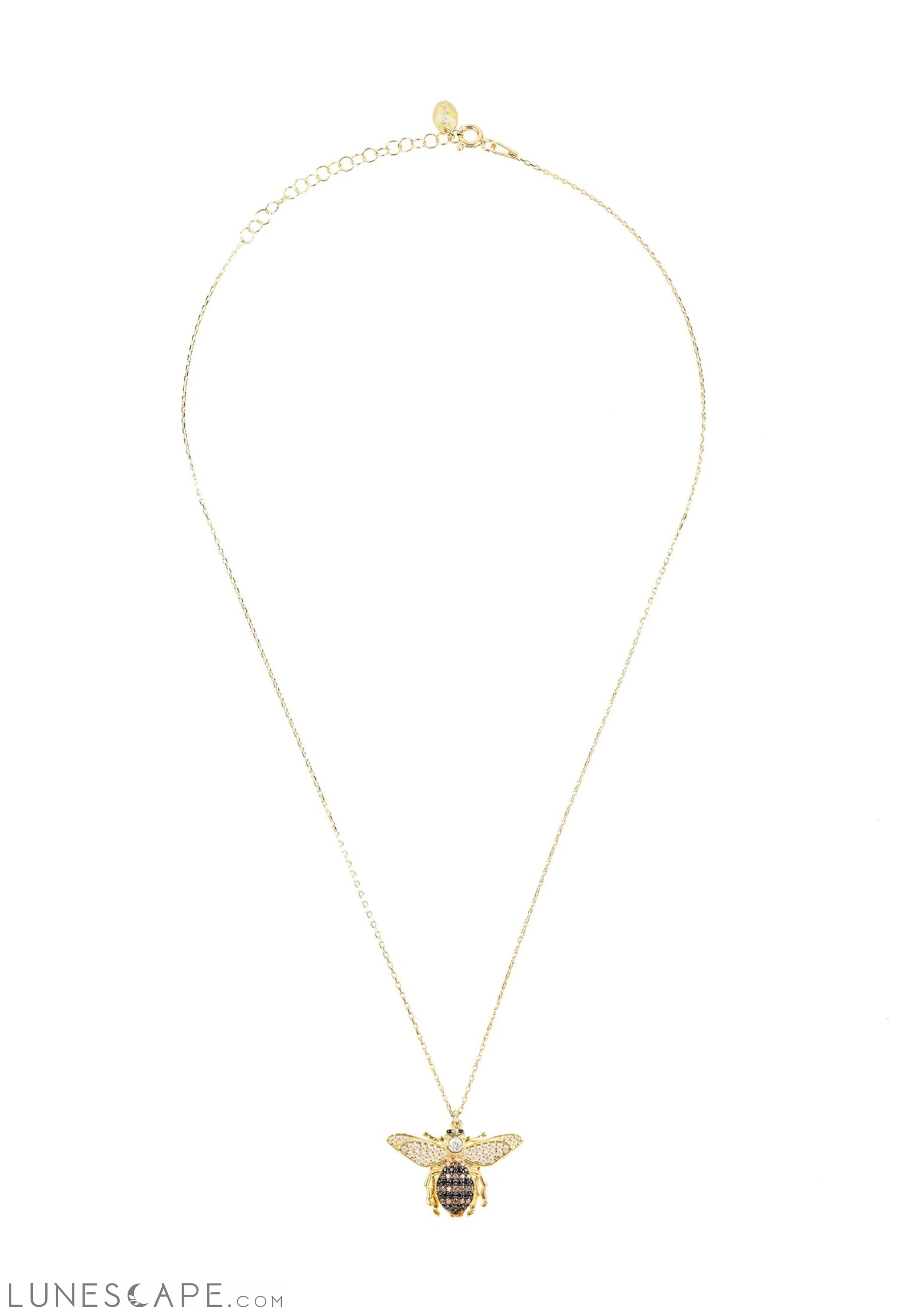 Honey Bee Pendant Necklace Gold LUNESCAPE