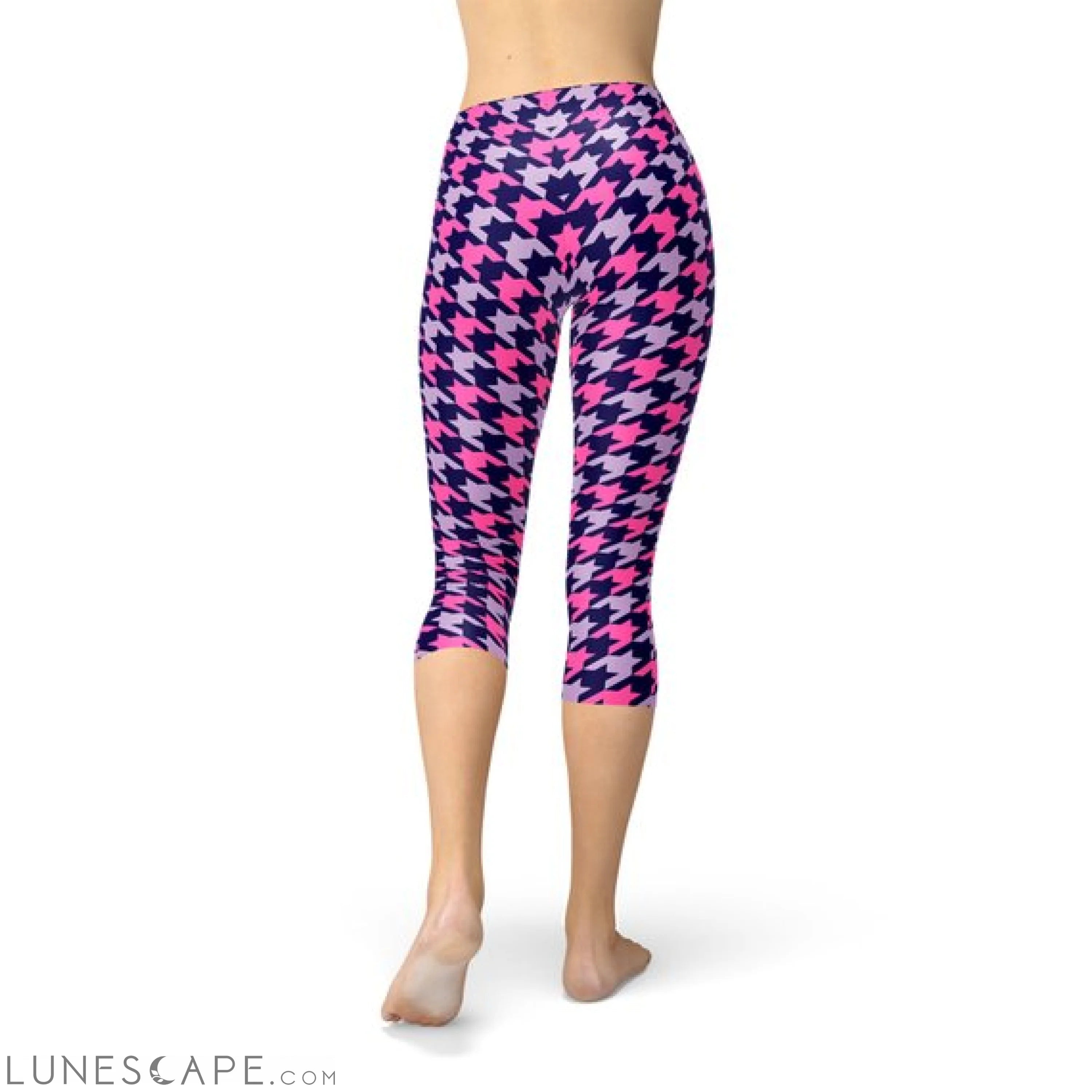 Houndstooth Pink Purple Capri Leggings Leggings