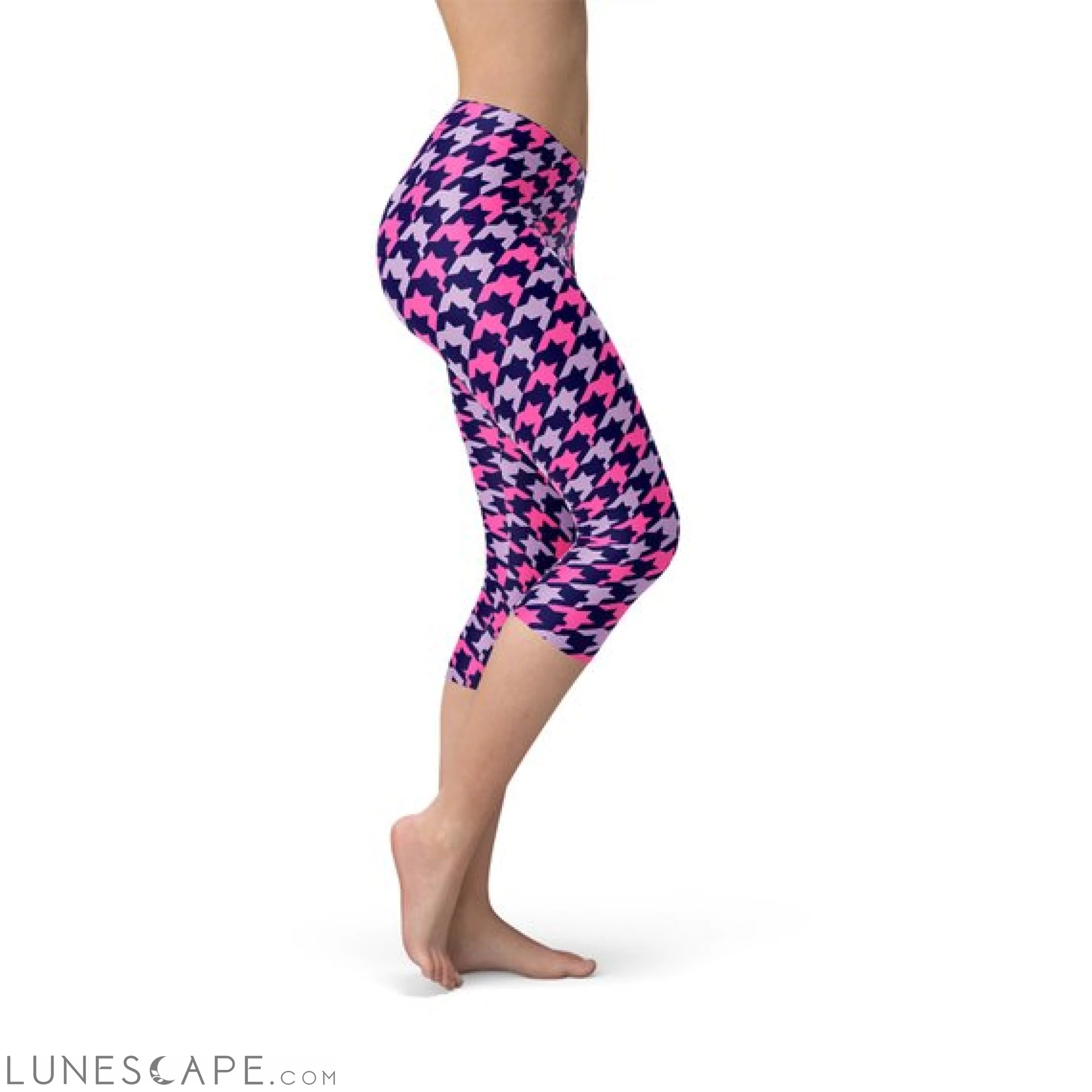Houndstooth Pink Purple Capri Leggings Leggings