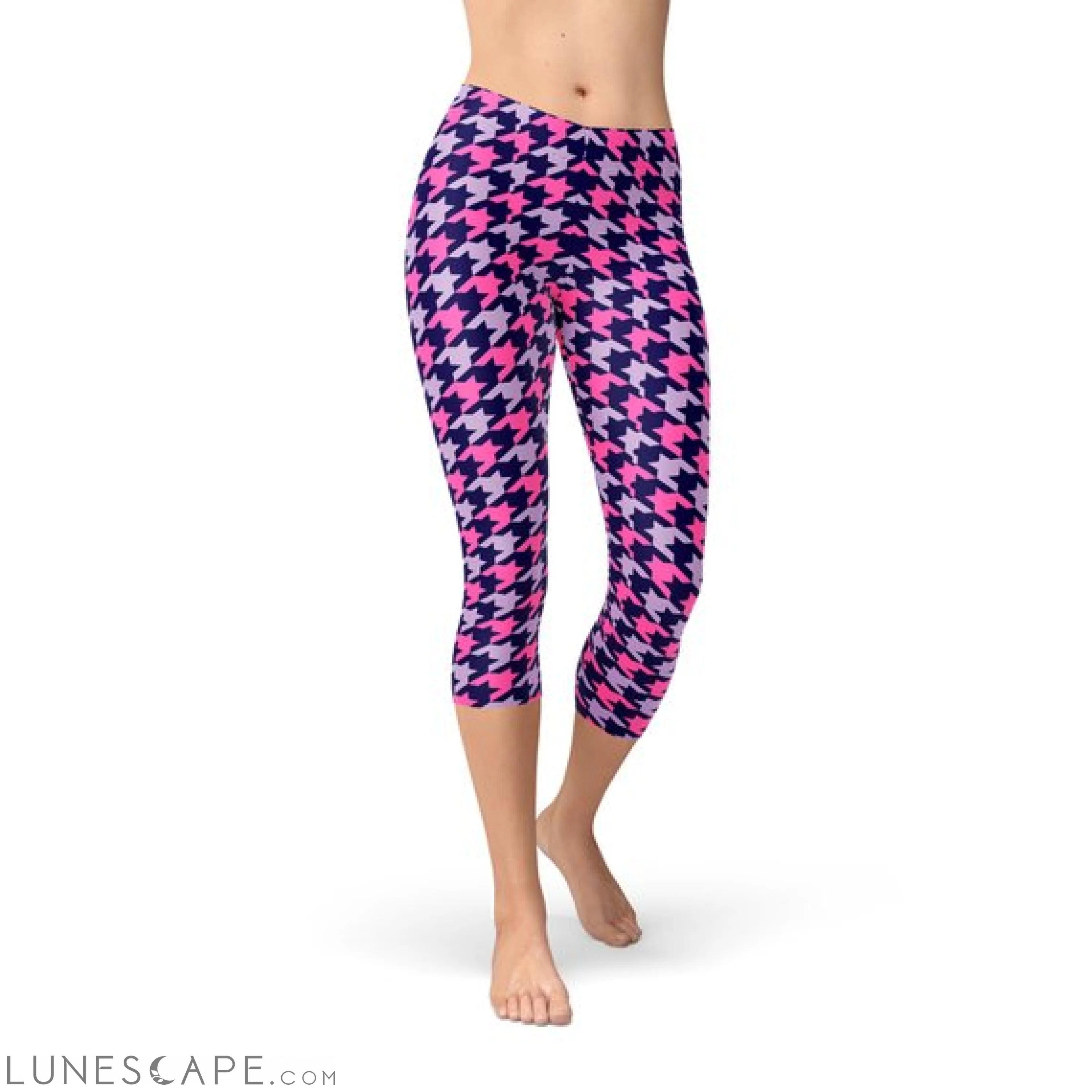 Houndstooth Pink Purple Capri Leggings Leggings