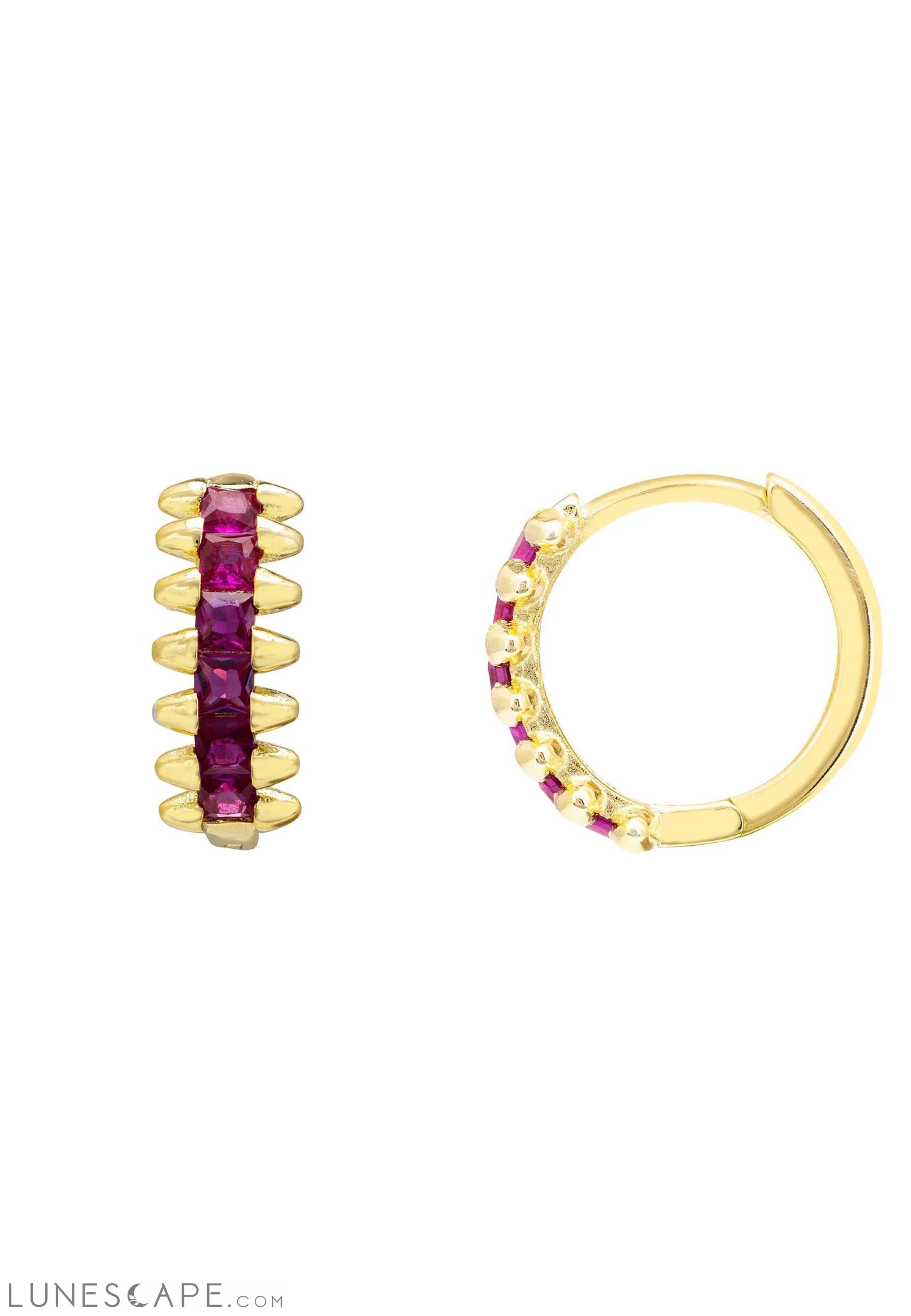 Huggie Hoop Earrings Ruby Gold LUNESCAPE