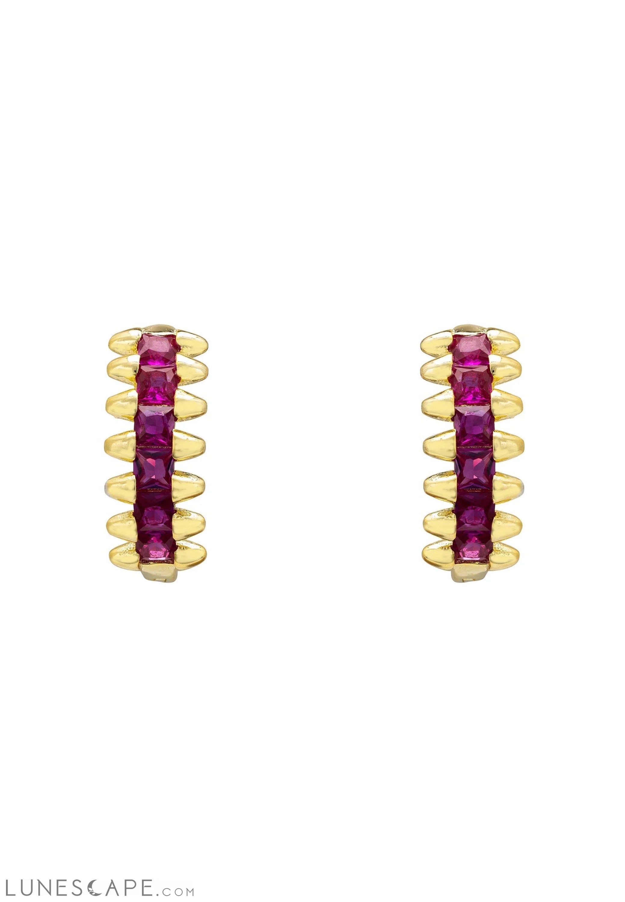 Huggie Hoop Earrings Ruby Gold LUNESCAPE