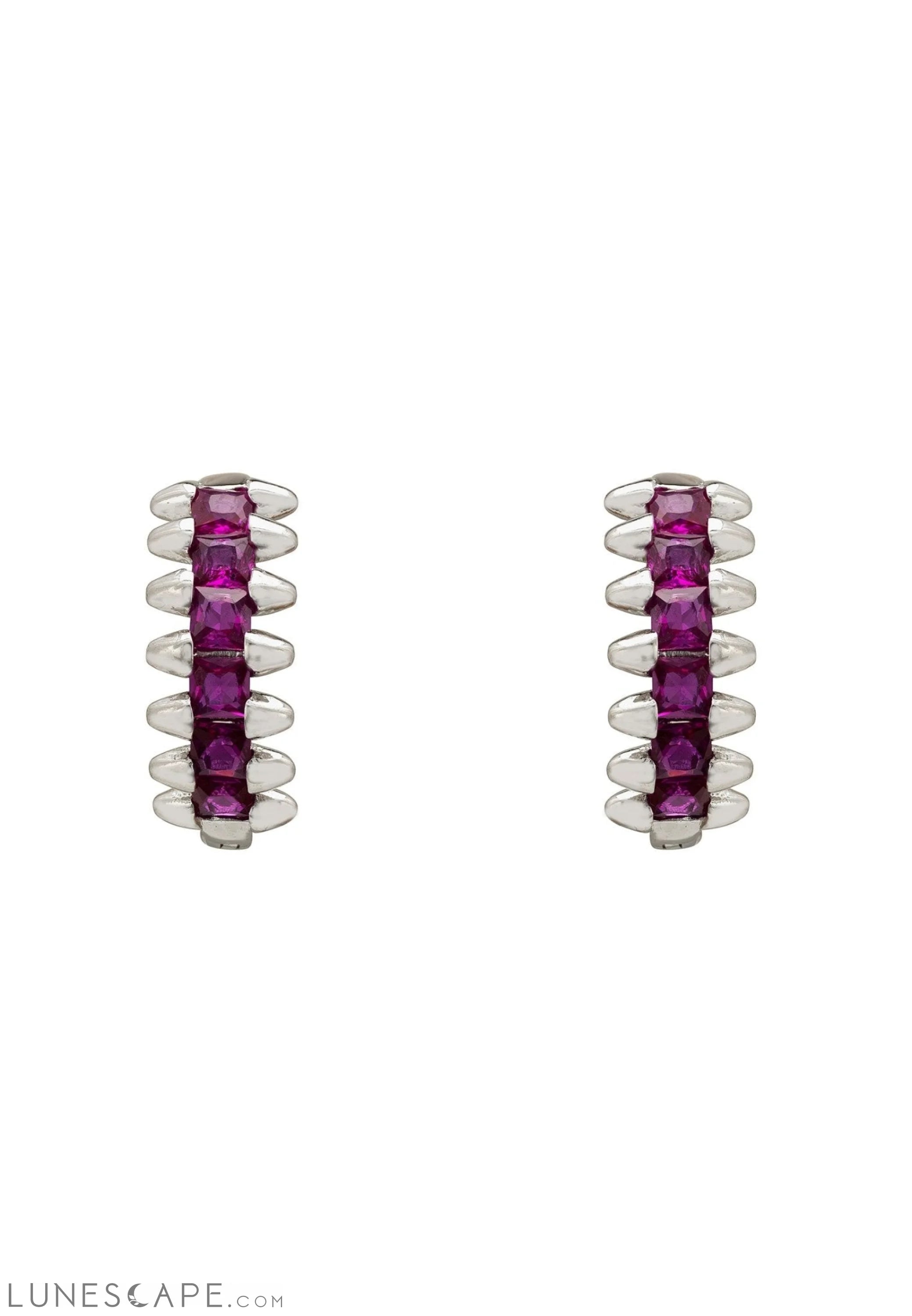 Huggie Hoop Earrings Ruby Silver LUNESCAPE