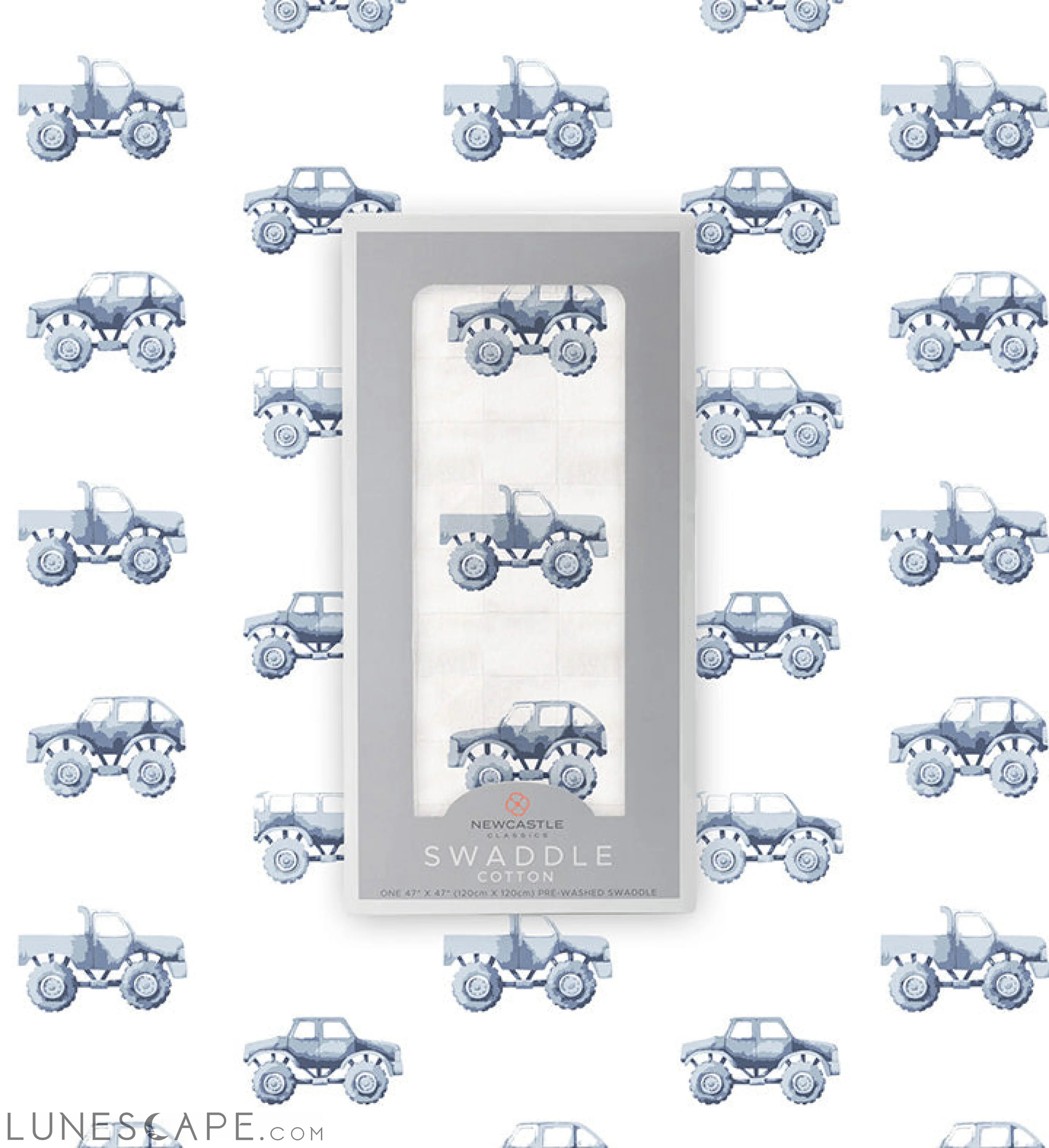 Indigo Monster Trucks Cotton Swaddle LUNESCAPE