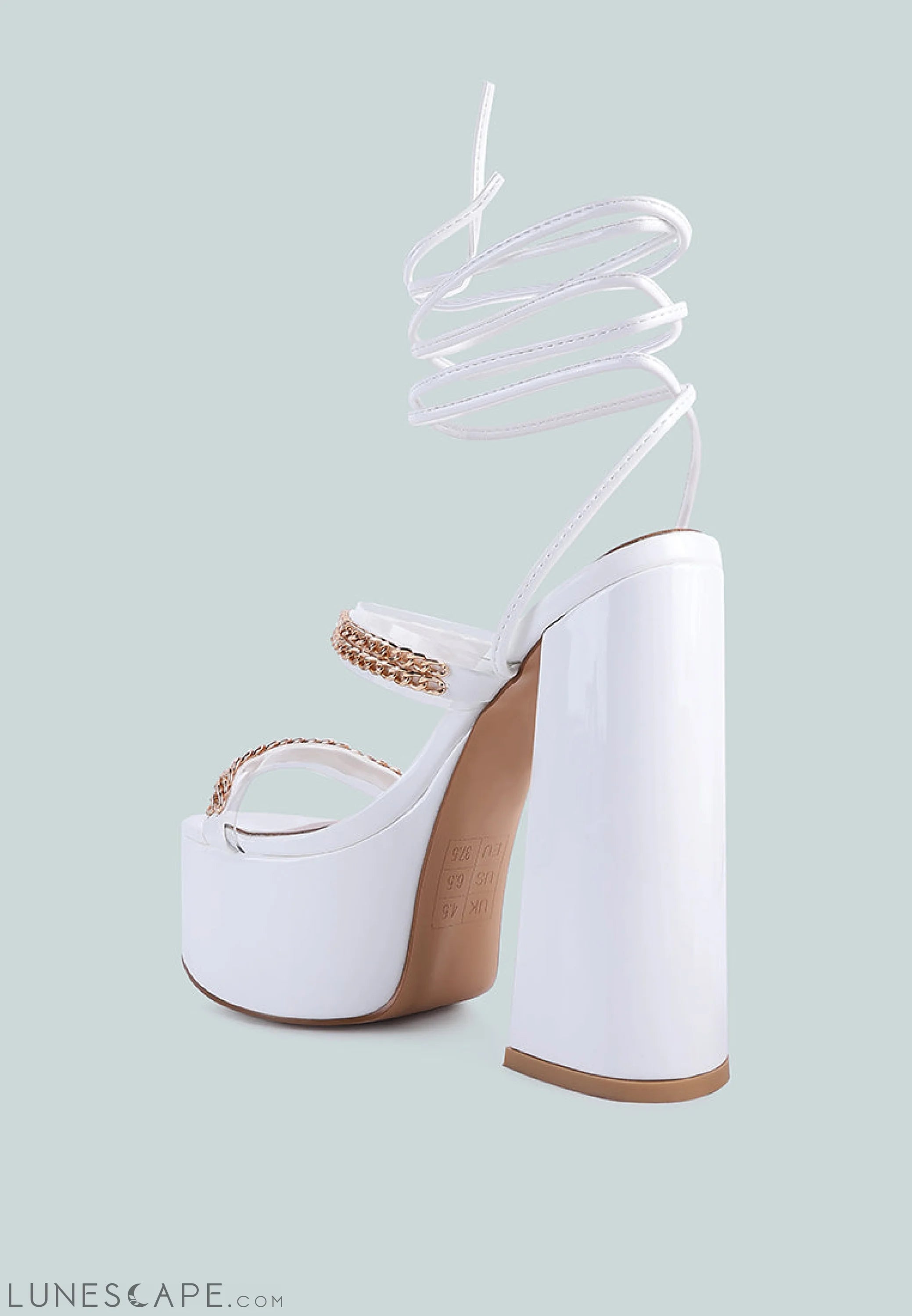 Indulgence Metal Chain Lace Up Chunky Sandals LUNESCAPE