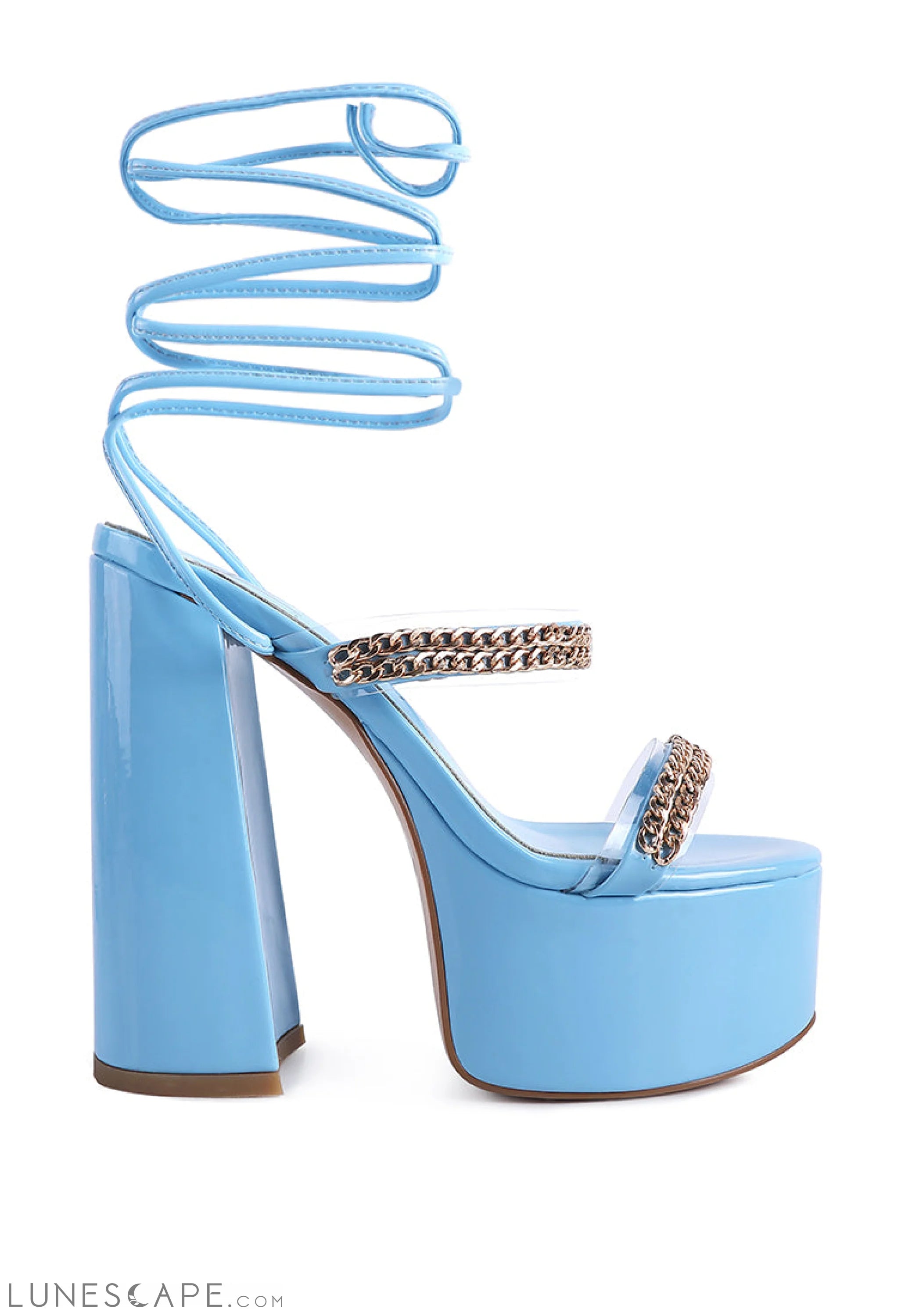 Indulgence Metal Chain Lace Up Chunky Sandals LUNESCAPE