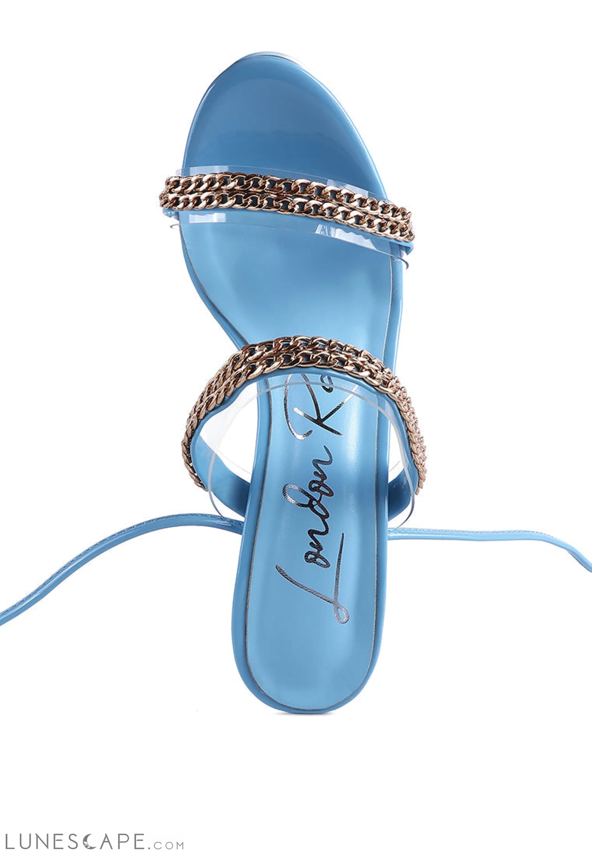Indulgence Metal Chain Lace Up Chunky Sandals LUNESCAPE