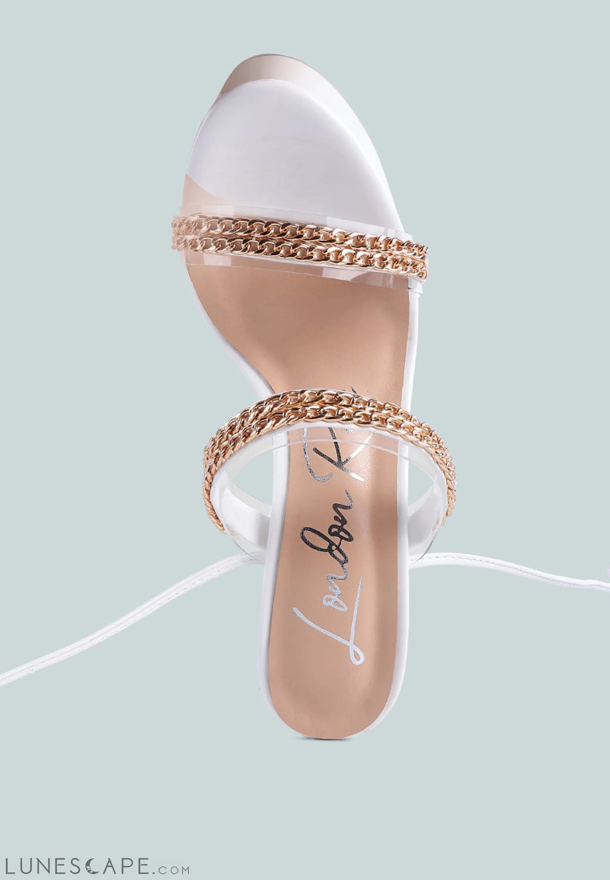 Indulgence Metal Chain Lace Up Chunky Sandals LUNESCAPE