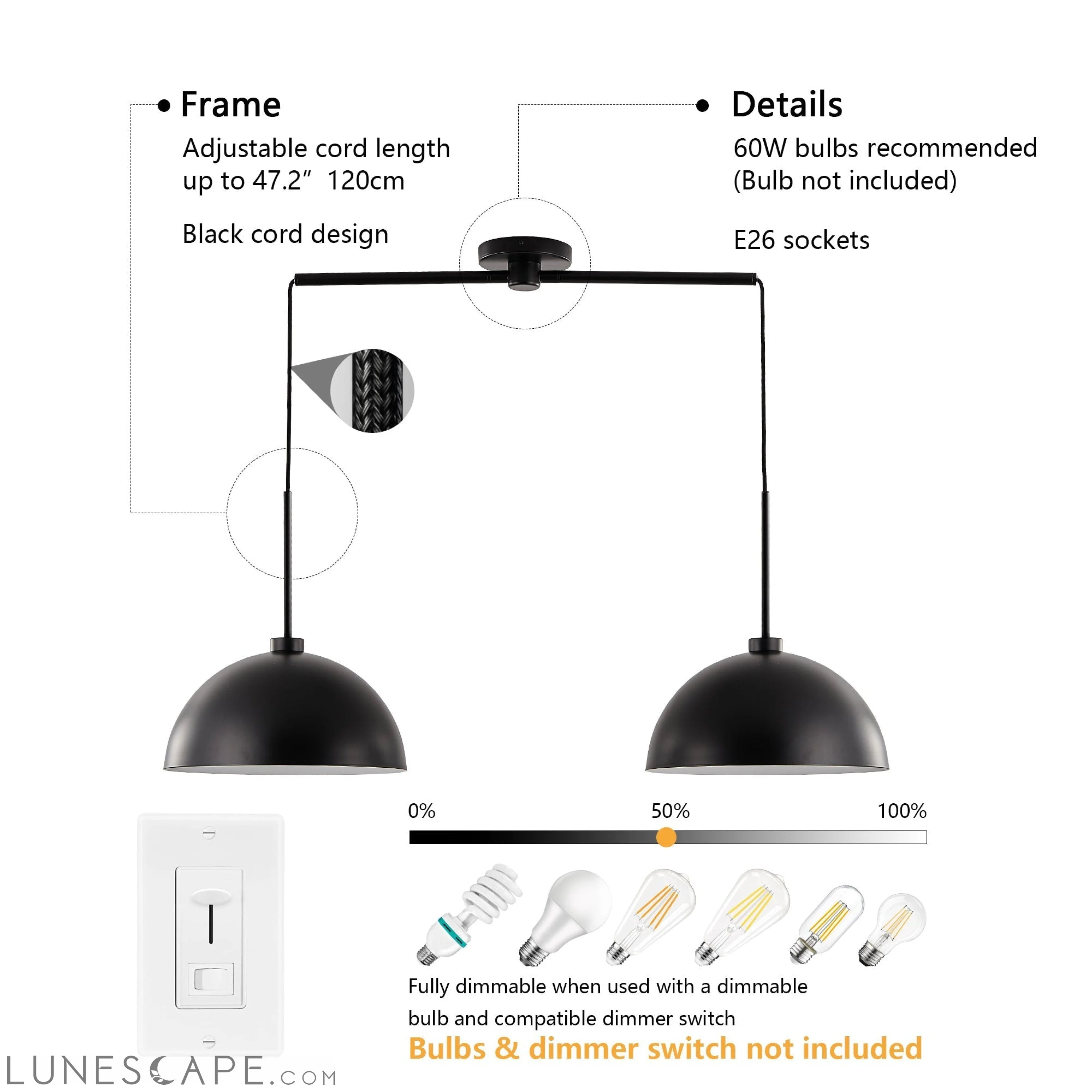 Industrial Modern Black Double Pendant Light – Adjustable LUNESCAPE