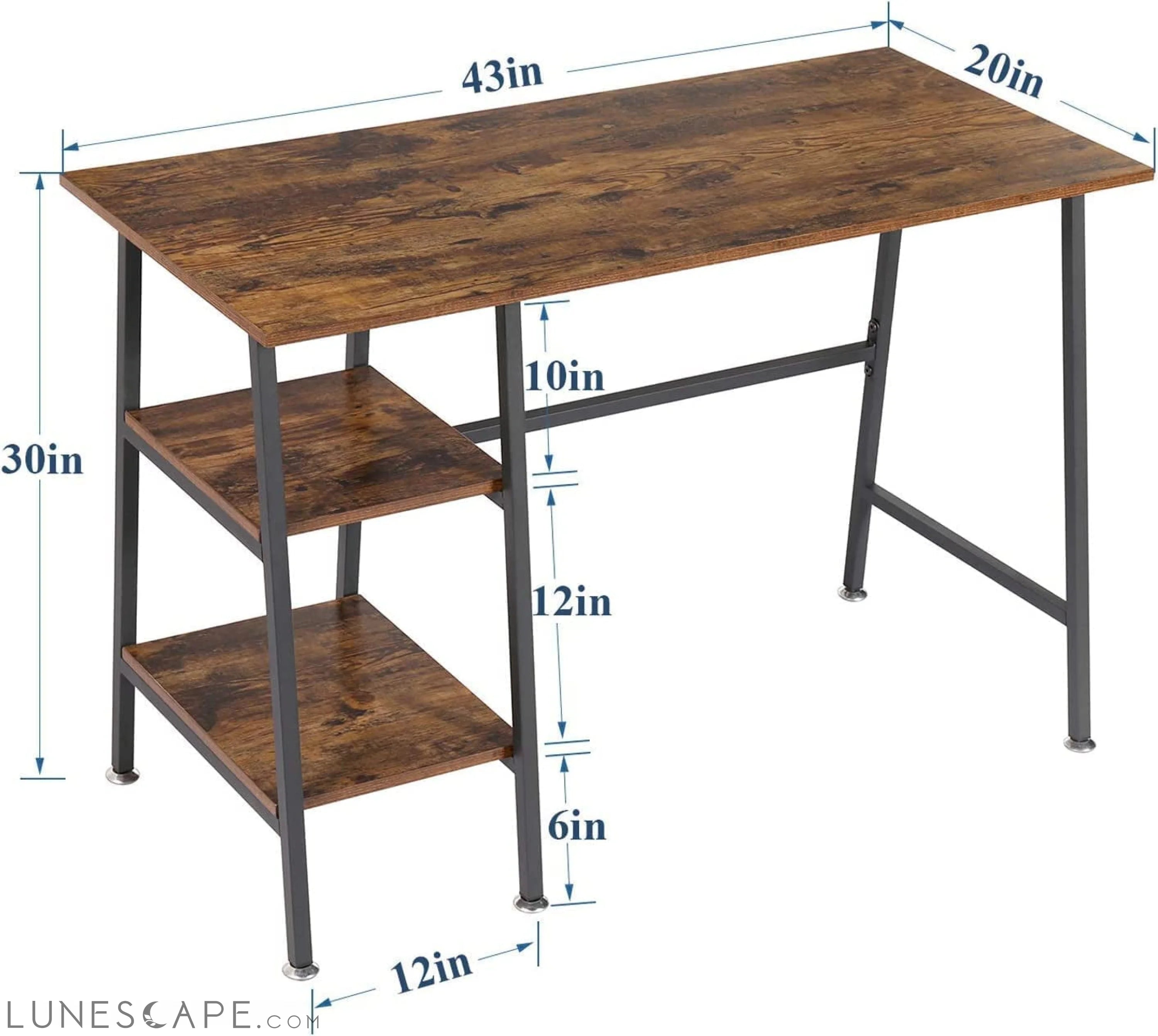Industrial Style Home Office Desk with Shelves LUNESCAPE