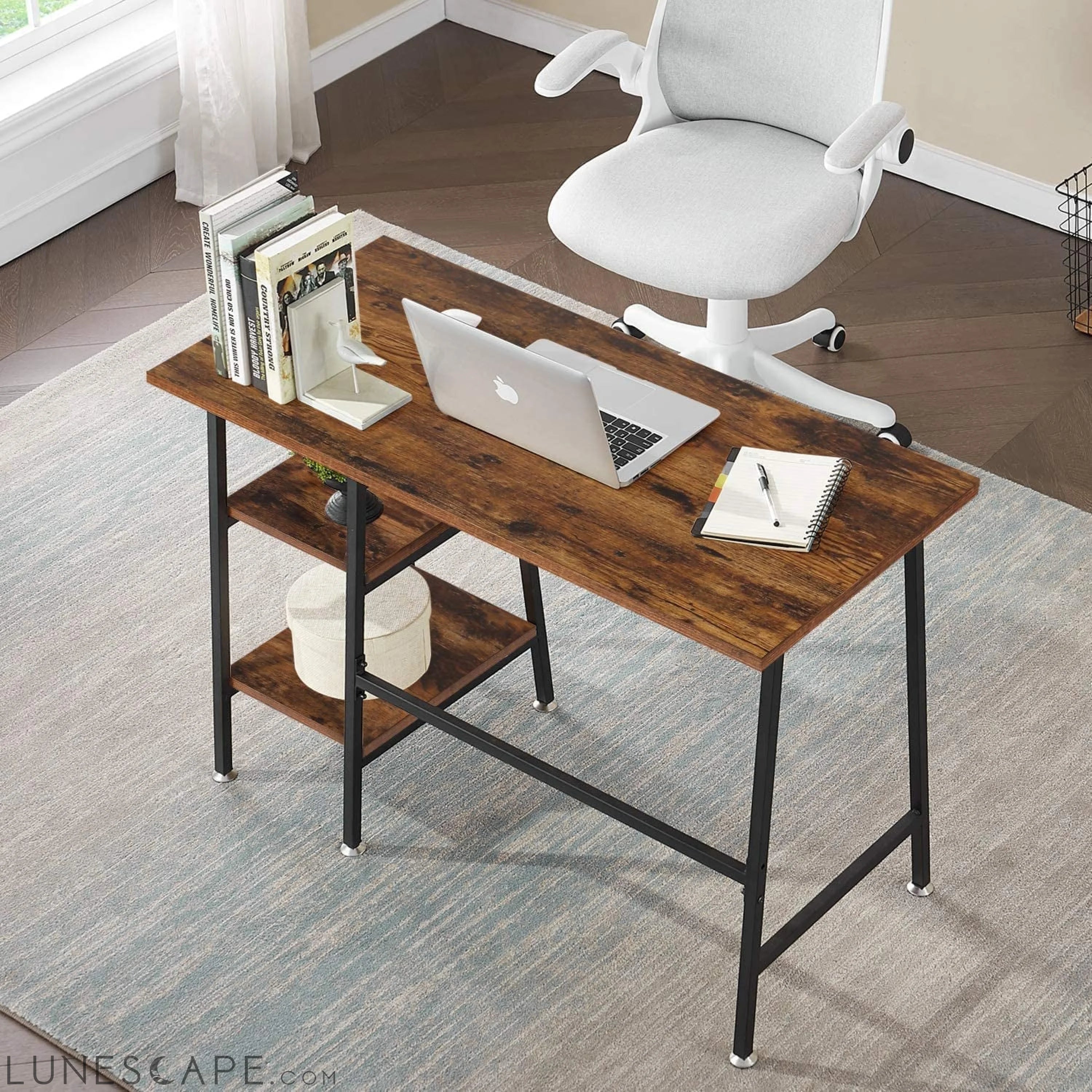 Industrial Style Home Office Desk with Shelves LUNESCAPE