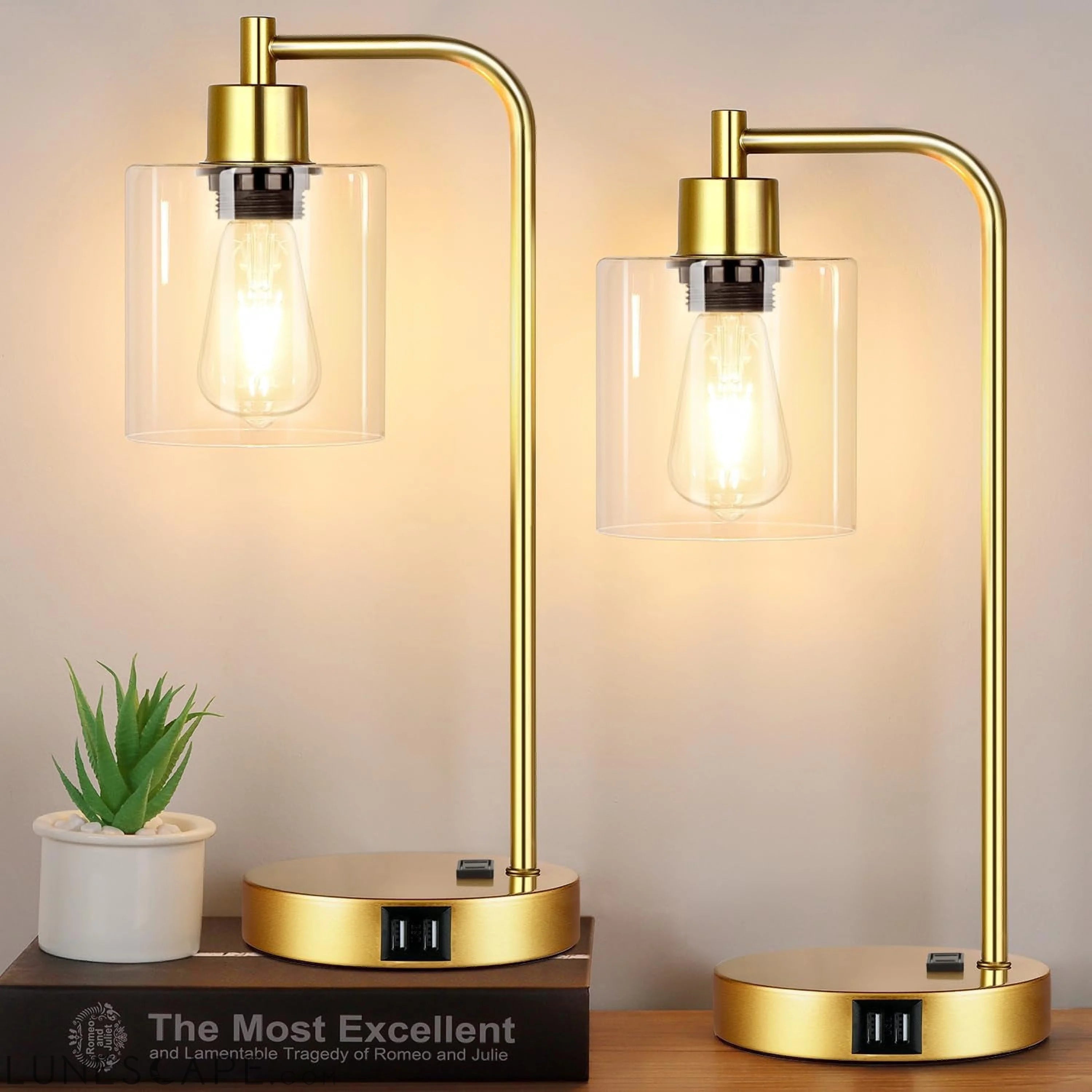 Industrial Touch Control Table Lamps Set of 2 - Gold USB LUNESCAPE