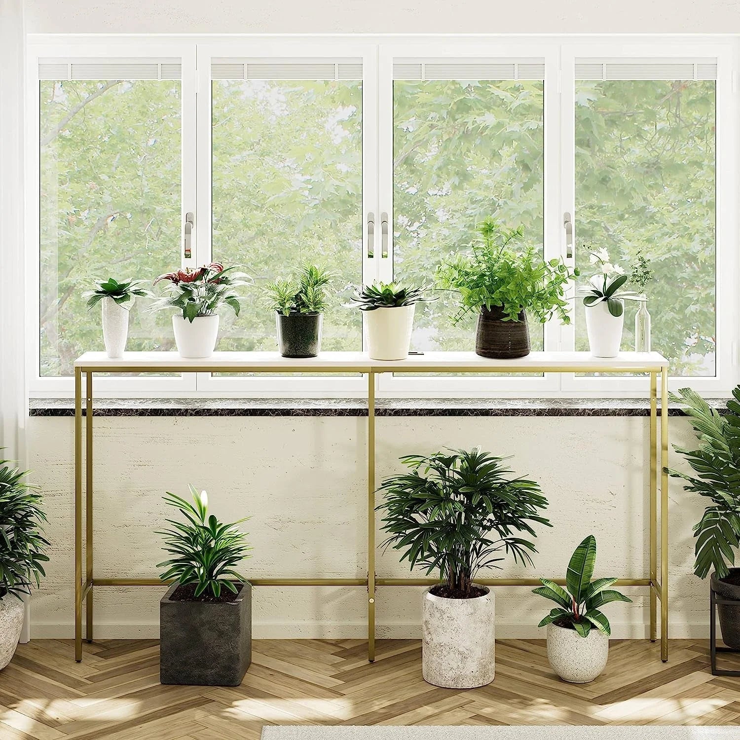 Industrial White Console Table with Power Outlets LUNESCAPE