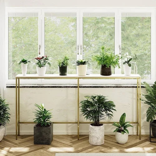 Industrial White Console Table with Power Outlets LUNESCAPE