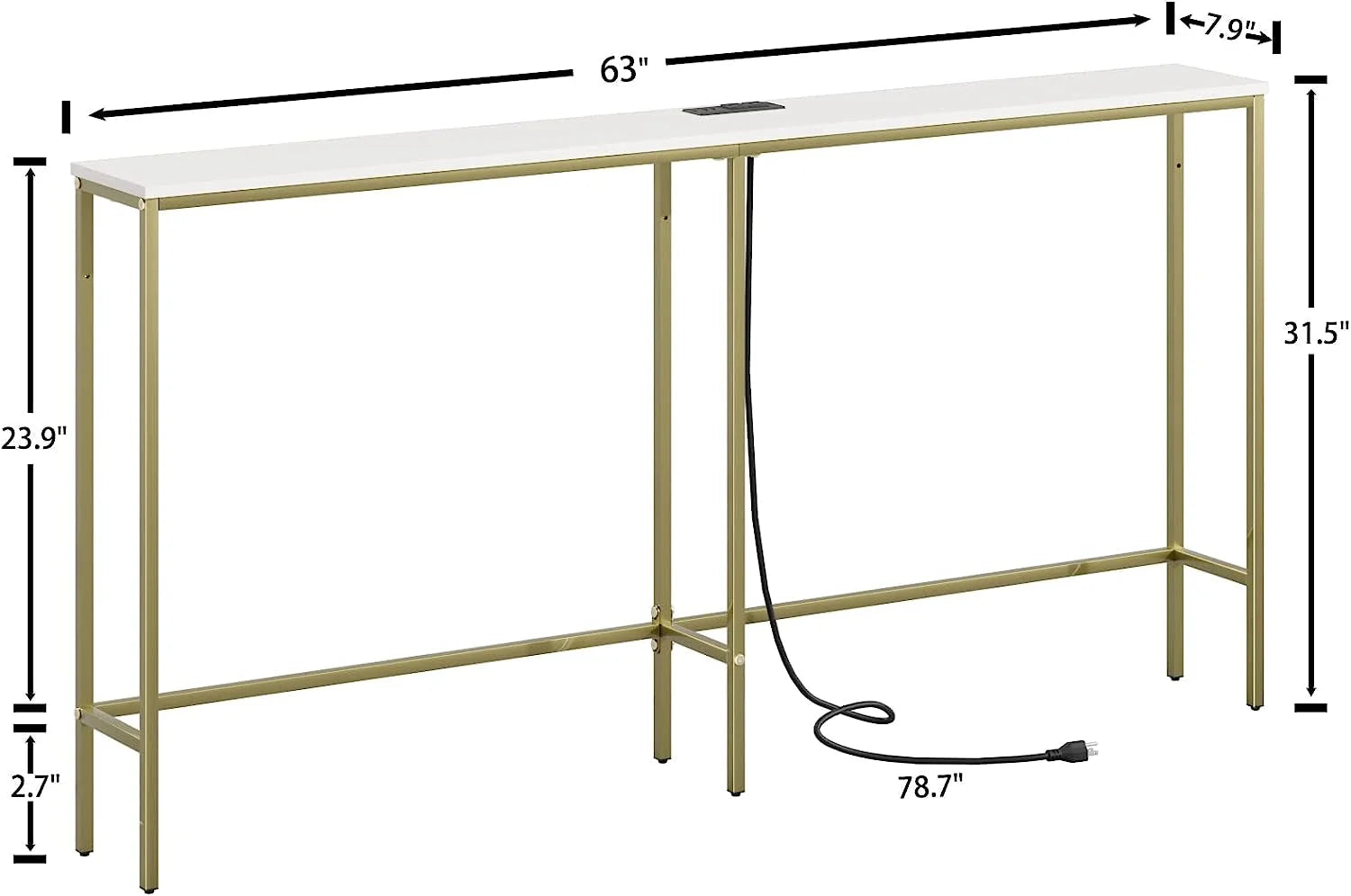 Industrial White Console Table with Power Outlets LUNESCAPE