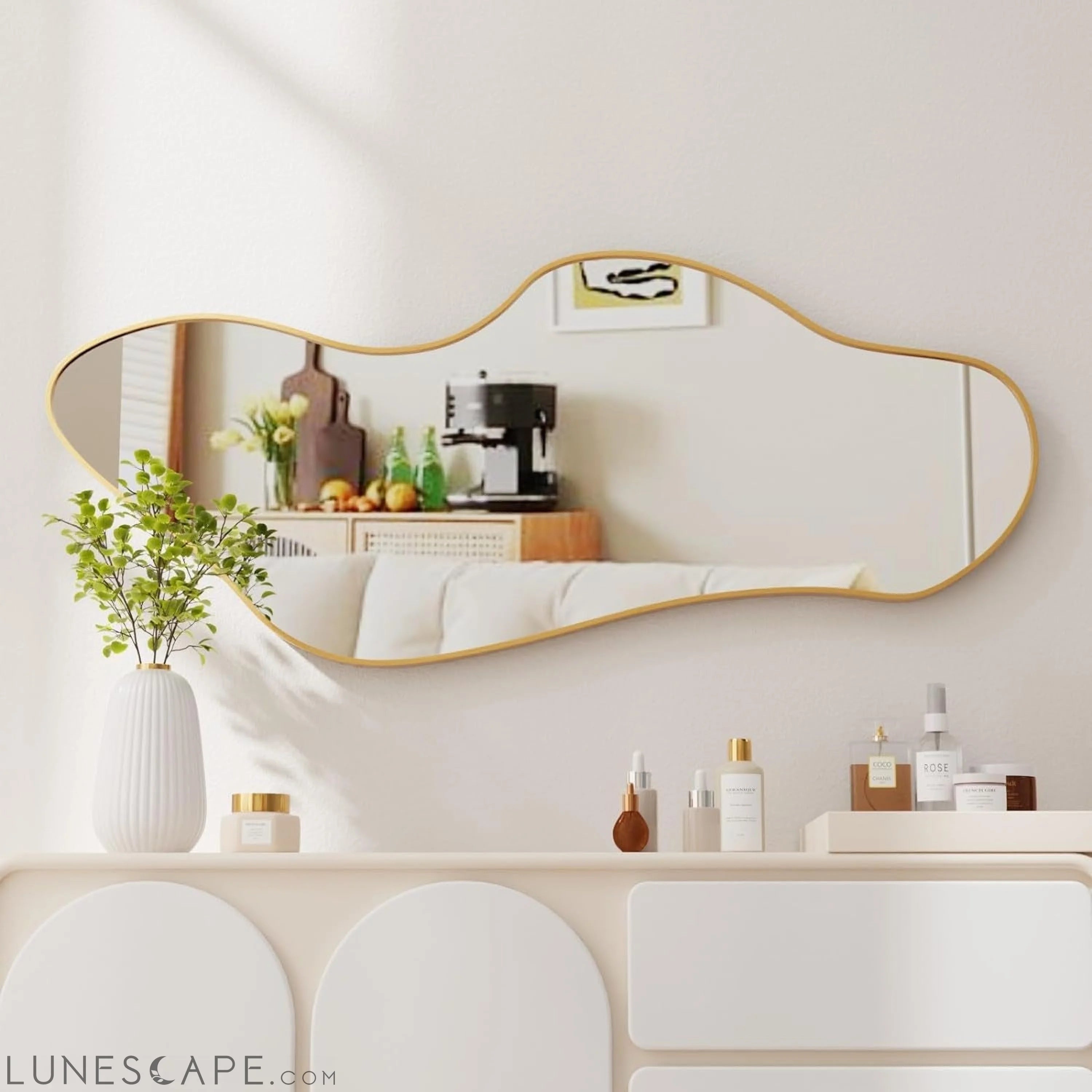 Irregular Wall Mirror Asymmetrical Mirror for Wall 19.6X47 Gold Framed LUNESCAPE