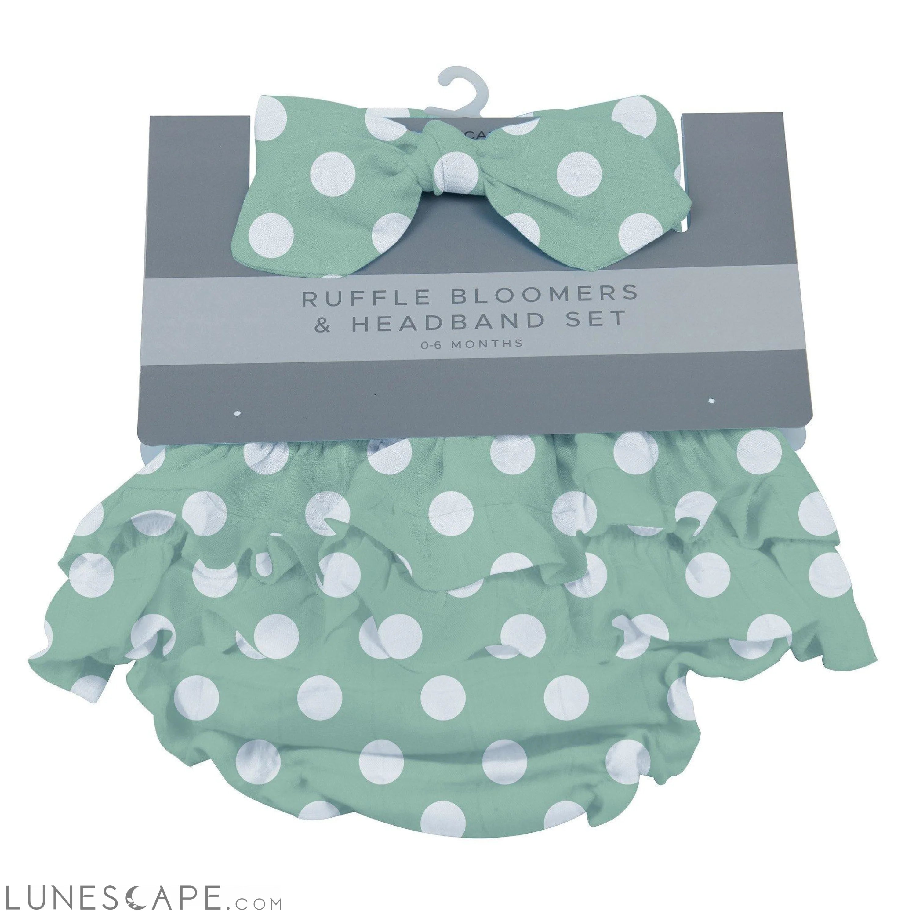 Jade Polka Dot Ruffle Bloomers and Headband Set LUNESCAPE