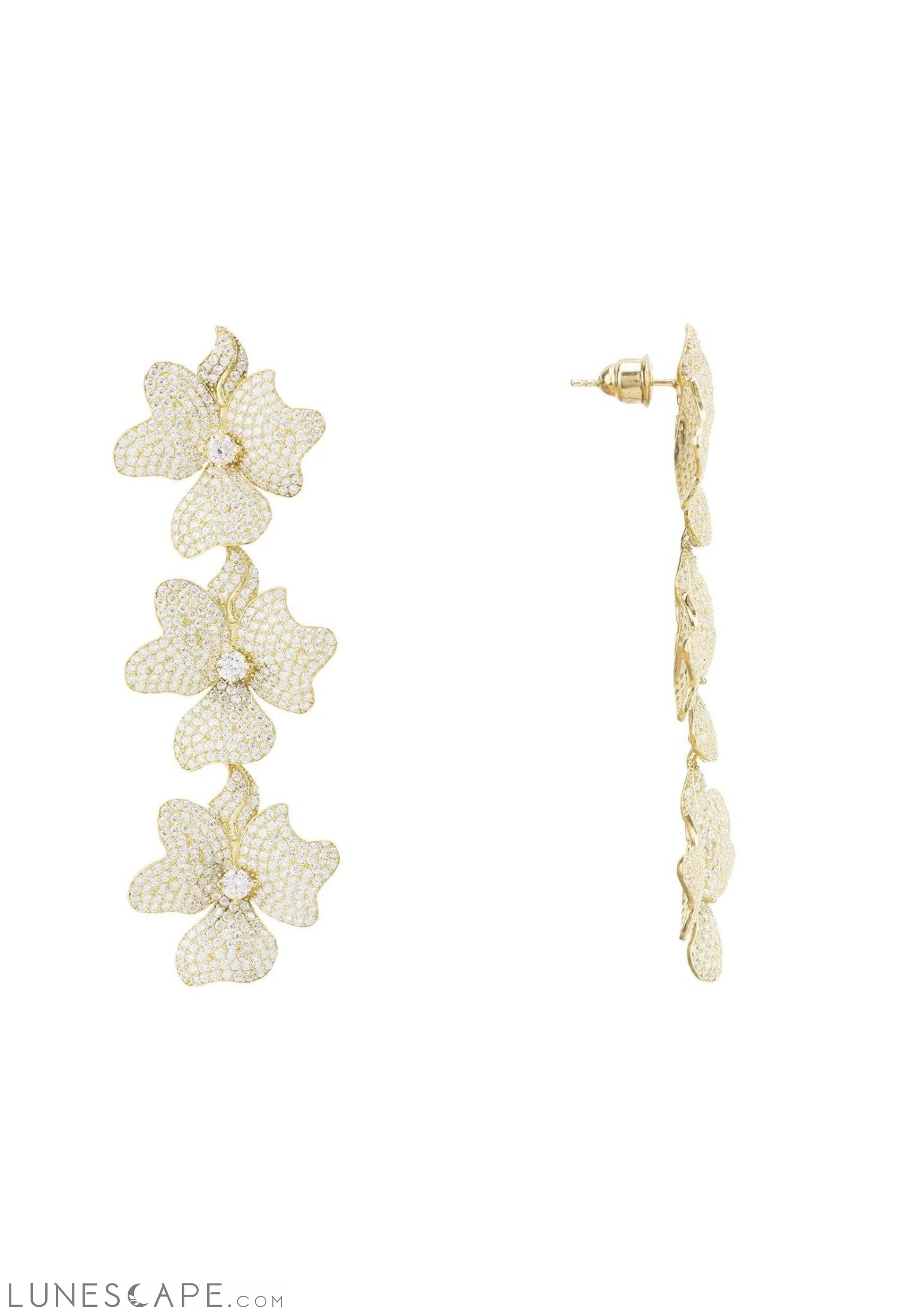 Jasmine Flower Triple Drop Earrings Gold LUNESCAPE