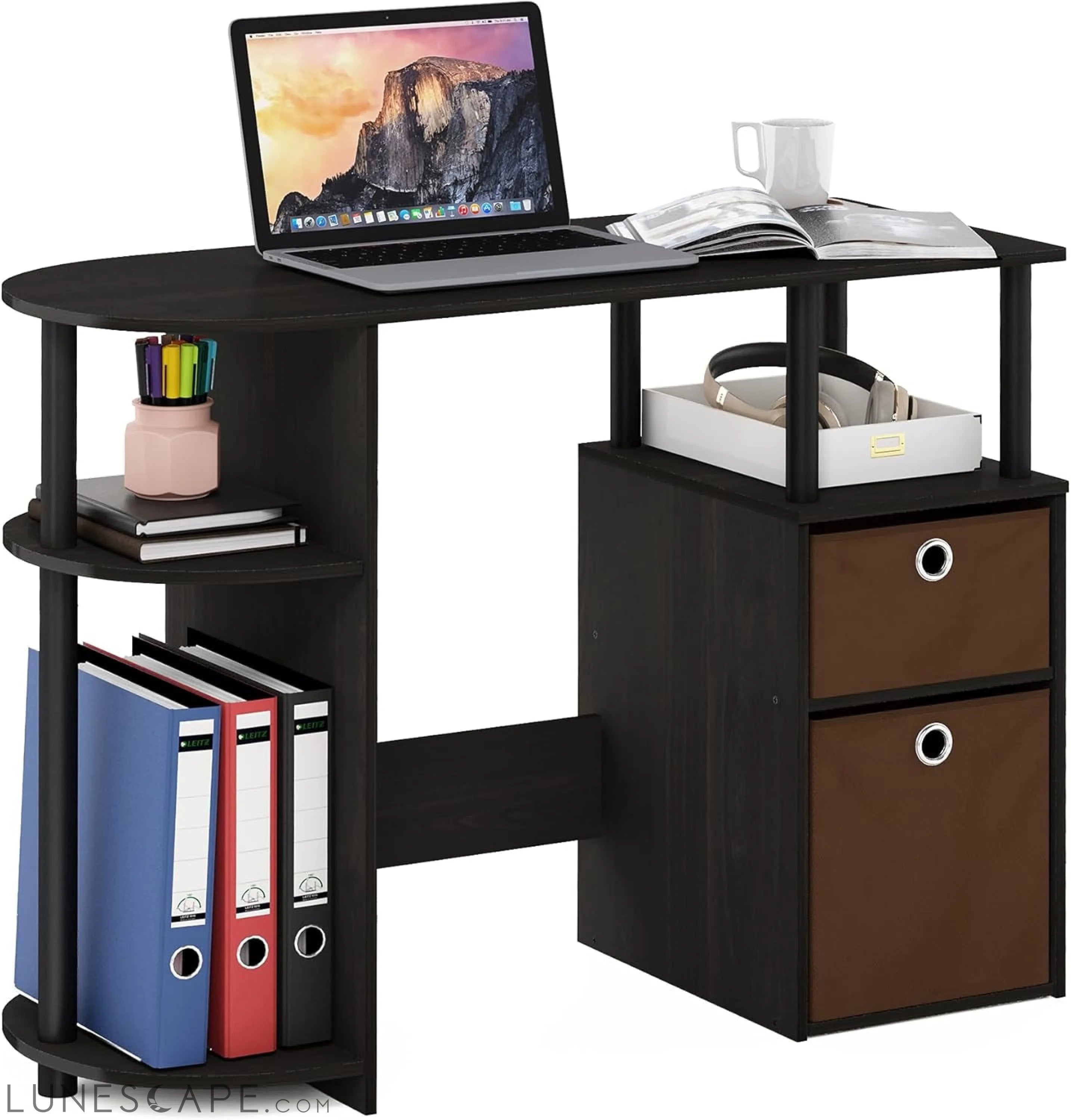 Jaya Computer Study Desk with Bin, Brown LUNESCAPE
